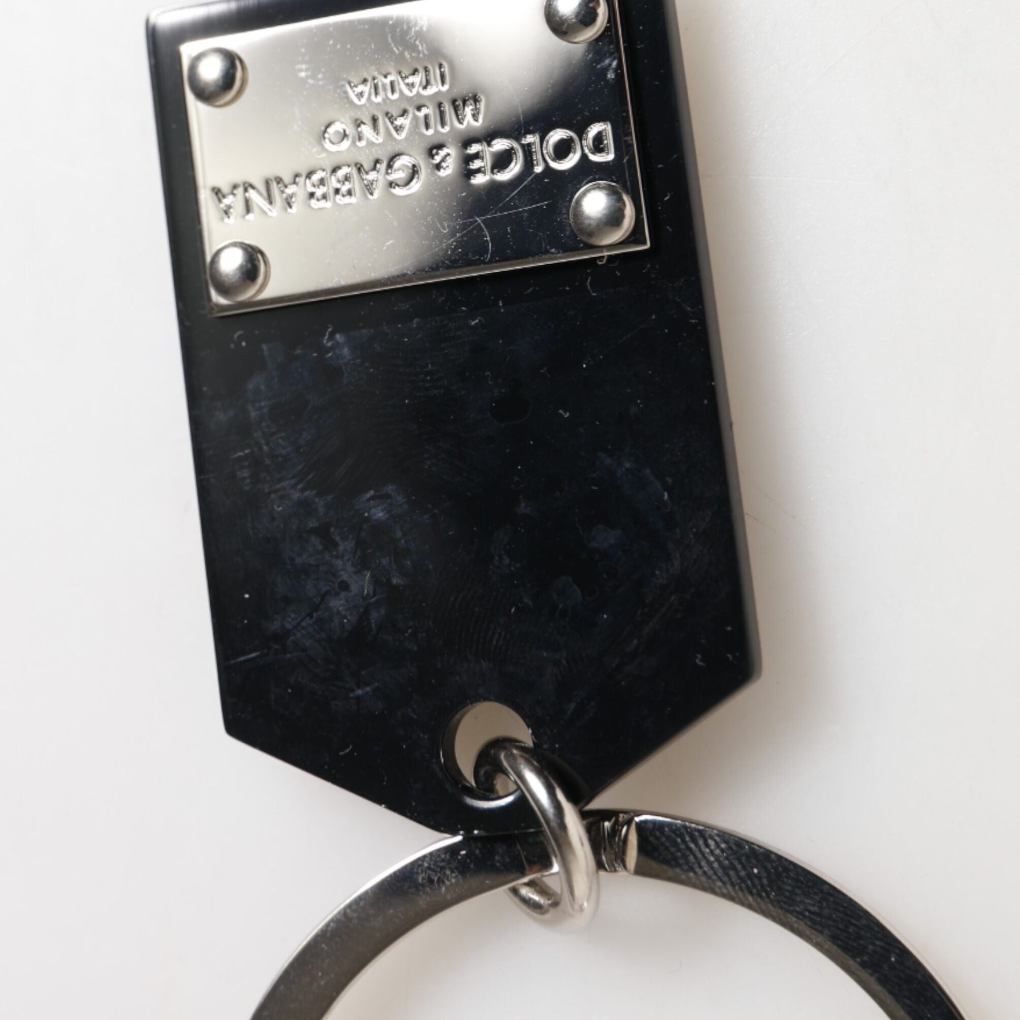 Dolce & Gabbana Black Sint Glass Plaque DG Logo Metal PlateKeychain Keyring