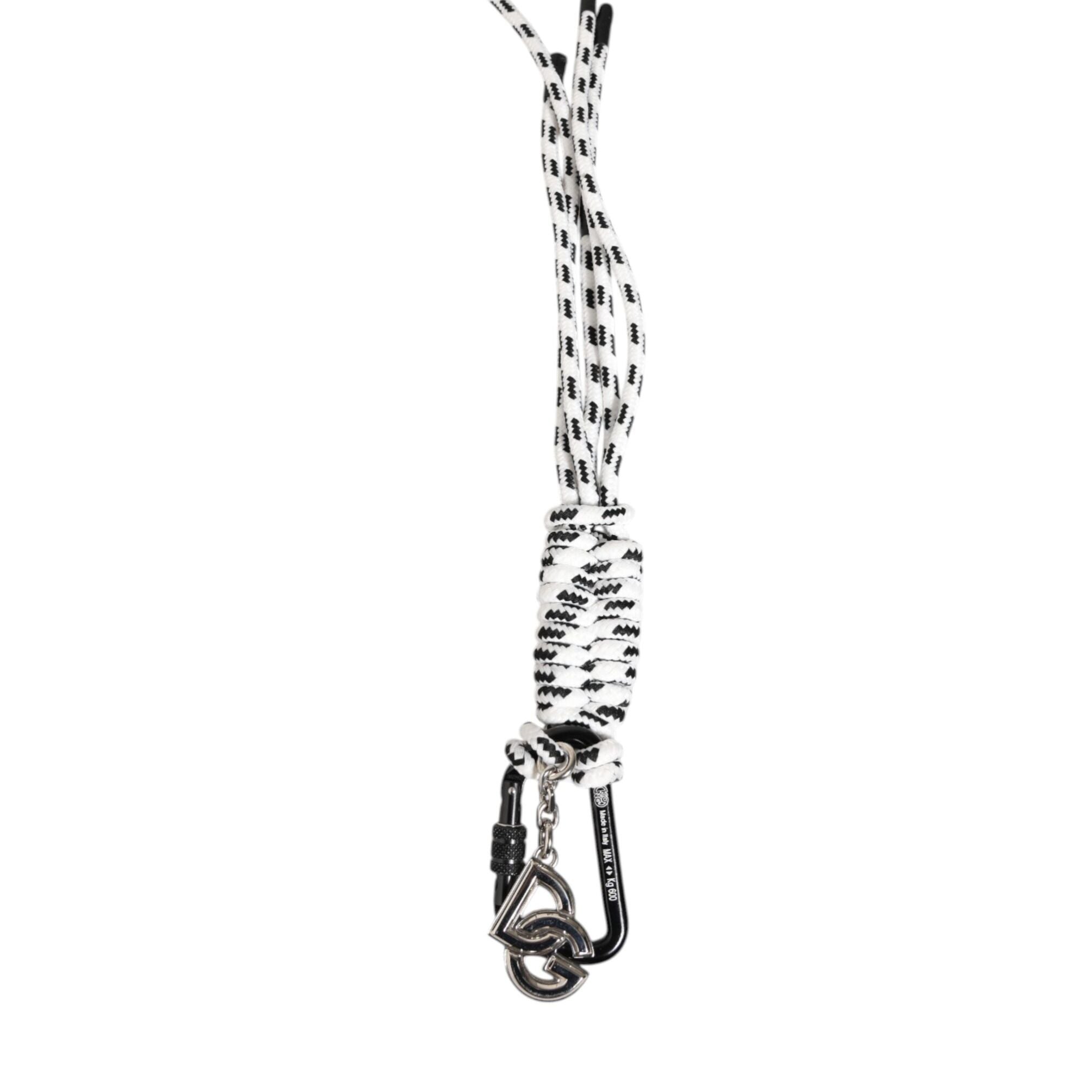 Dolce & Gabbana Black White Polyester Tape String DG Logo Keychain Keyring