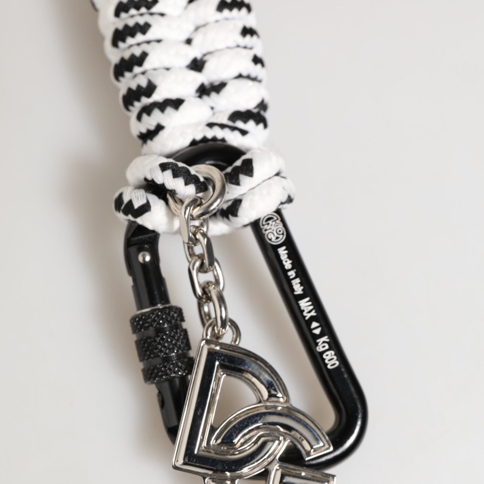 Dolce & Gabbana Black White Polyester Tape String DG Logo Keychain Keyring