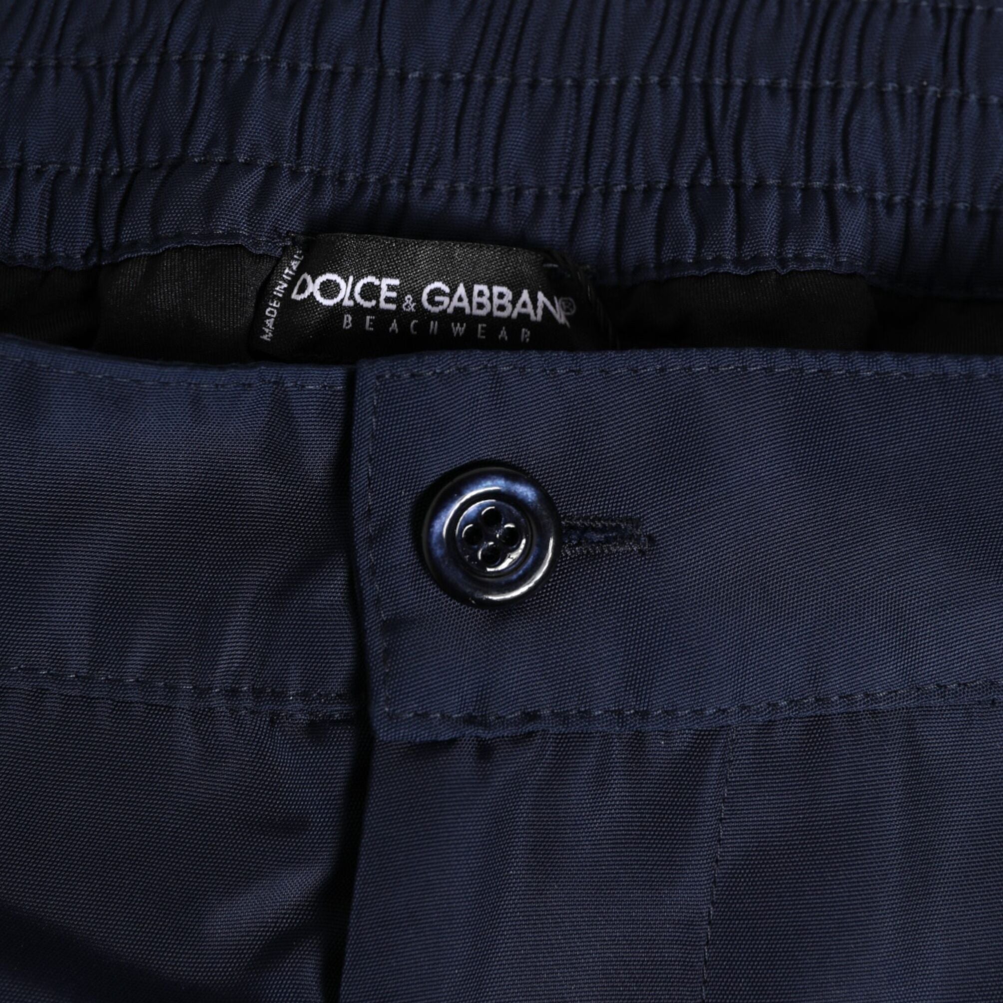 Dolce & Gabbana Navy Blue Polyester Logo Buckle Waist Swimwear
