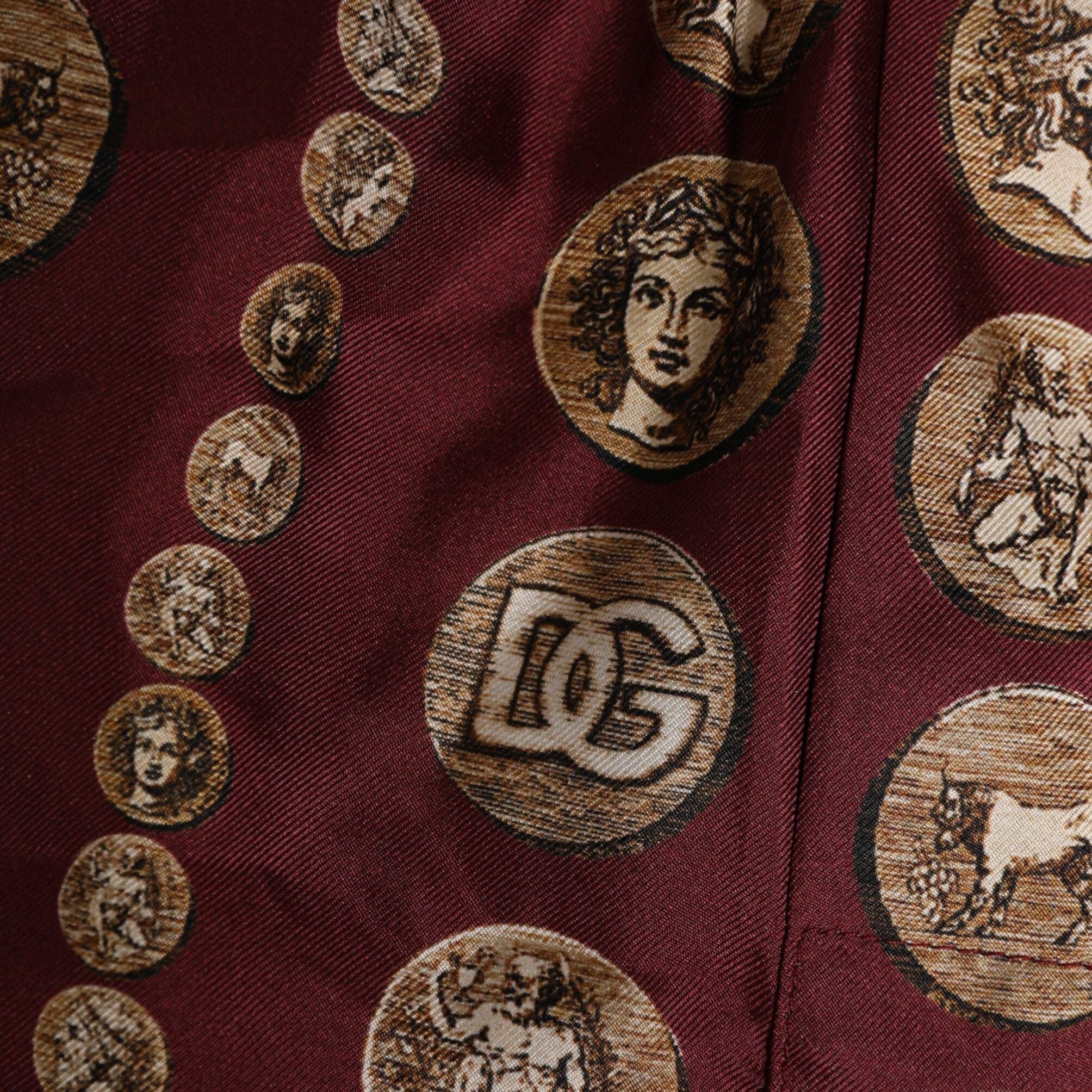 Dolce & Gabbana Burgundy Silk Coin Print Men Boxer Short Swimwear