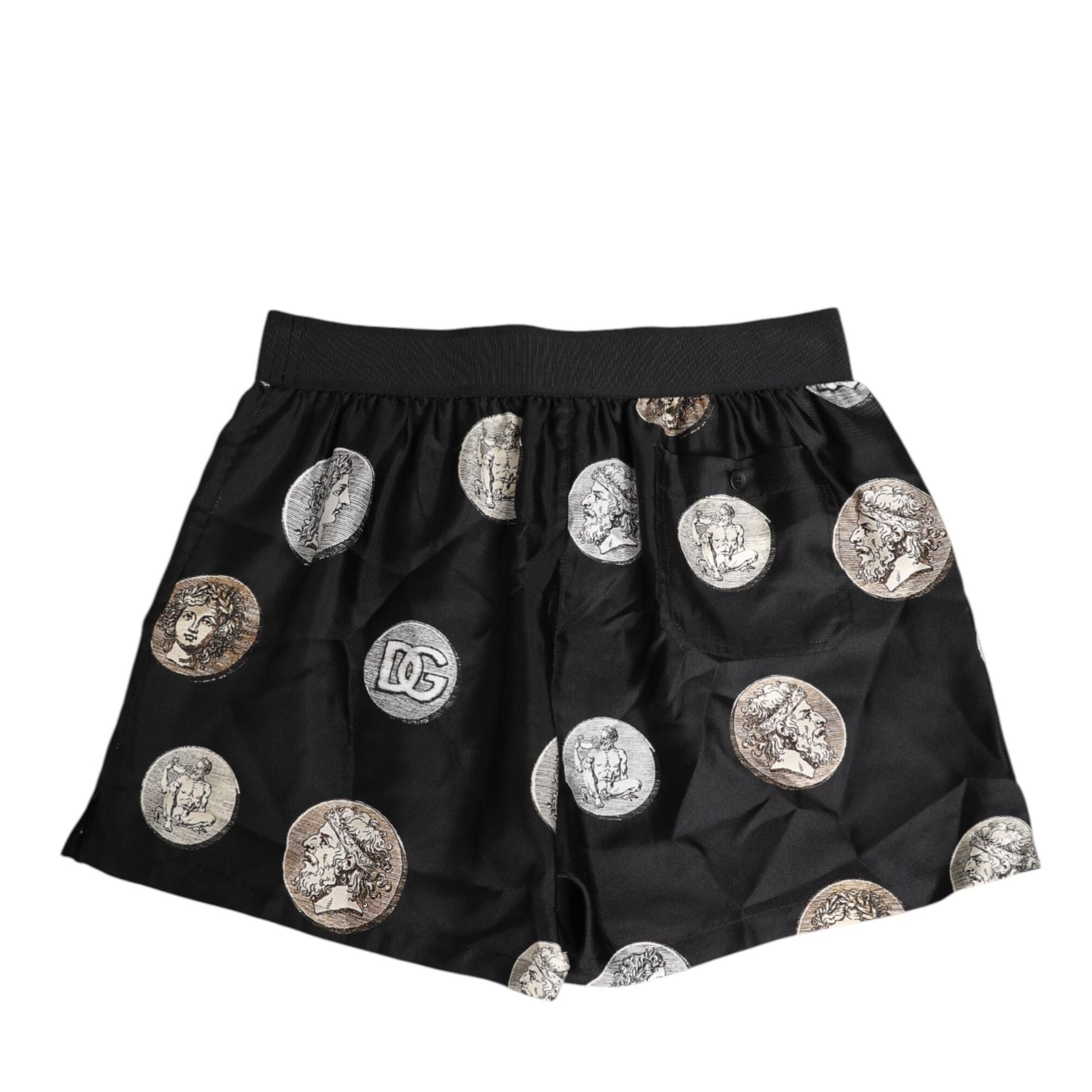 Dolce & Gabbana Black Silk Ancient Coin Print Boxer Short Swimwear