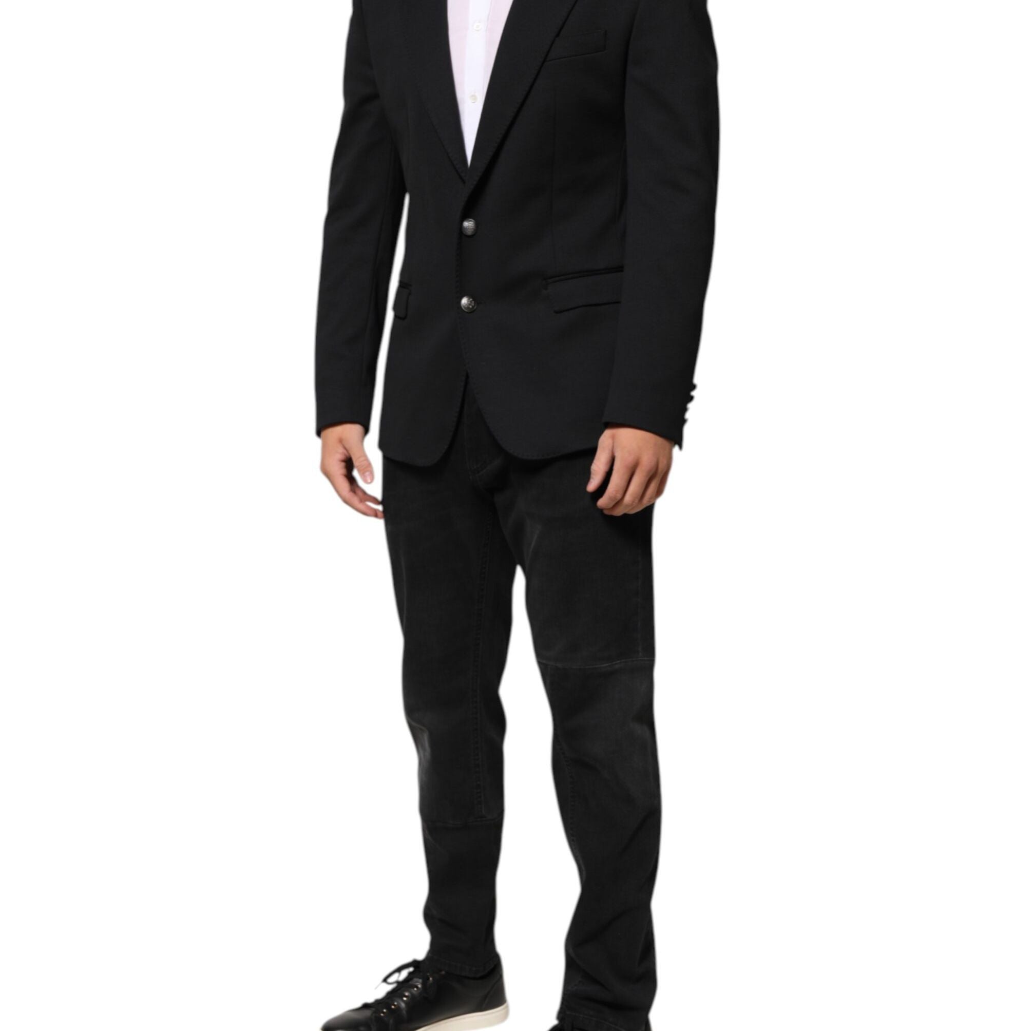 Dolce & Gabbana Dark Blue Cotton Men Jacket Coat Blazer Suit
