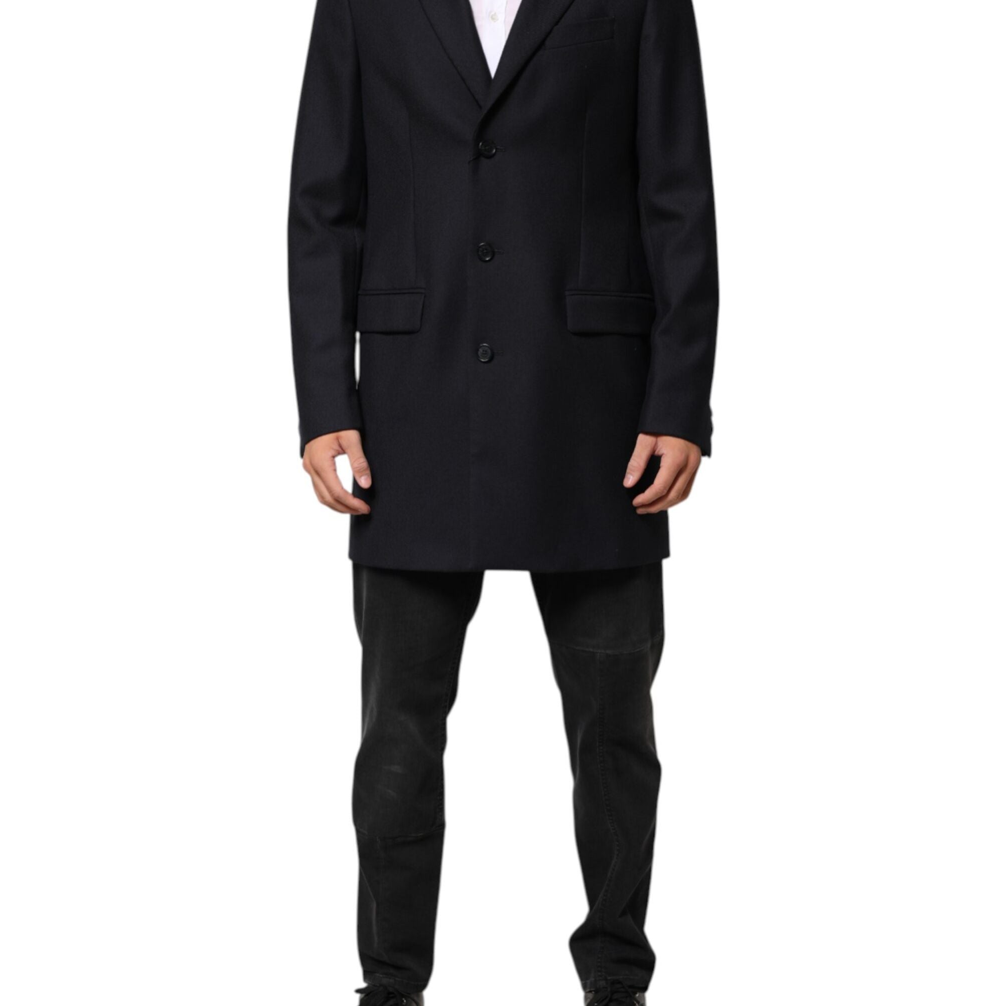 Dolce & Gabbana Dark Blue Wool Men Jacket Coat Blazer Suit