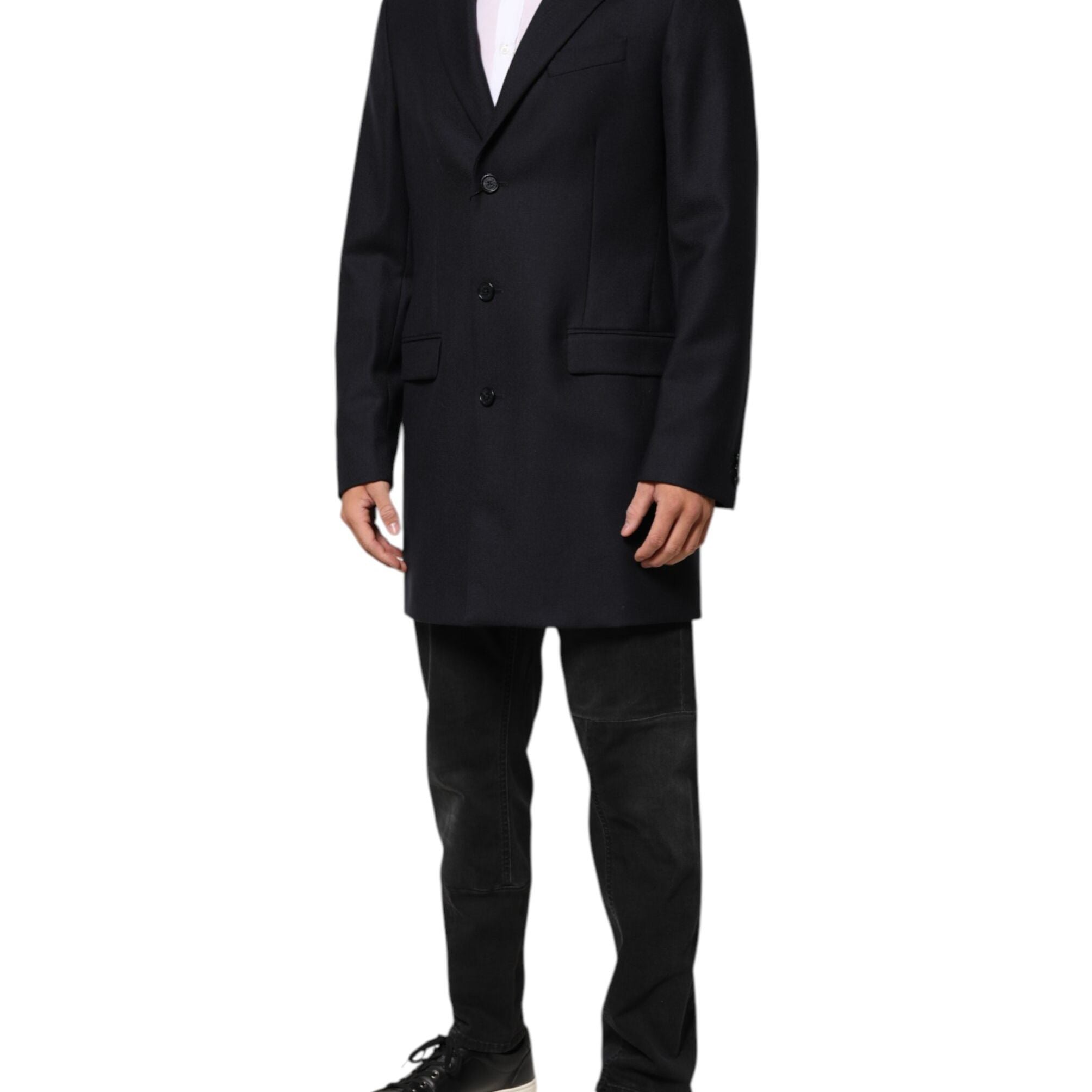 Dolce & Gabbana Dark Blue Wool Men Jacket Coat Blazer Suit