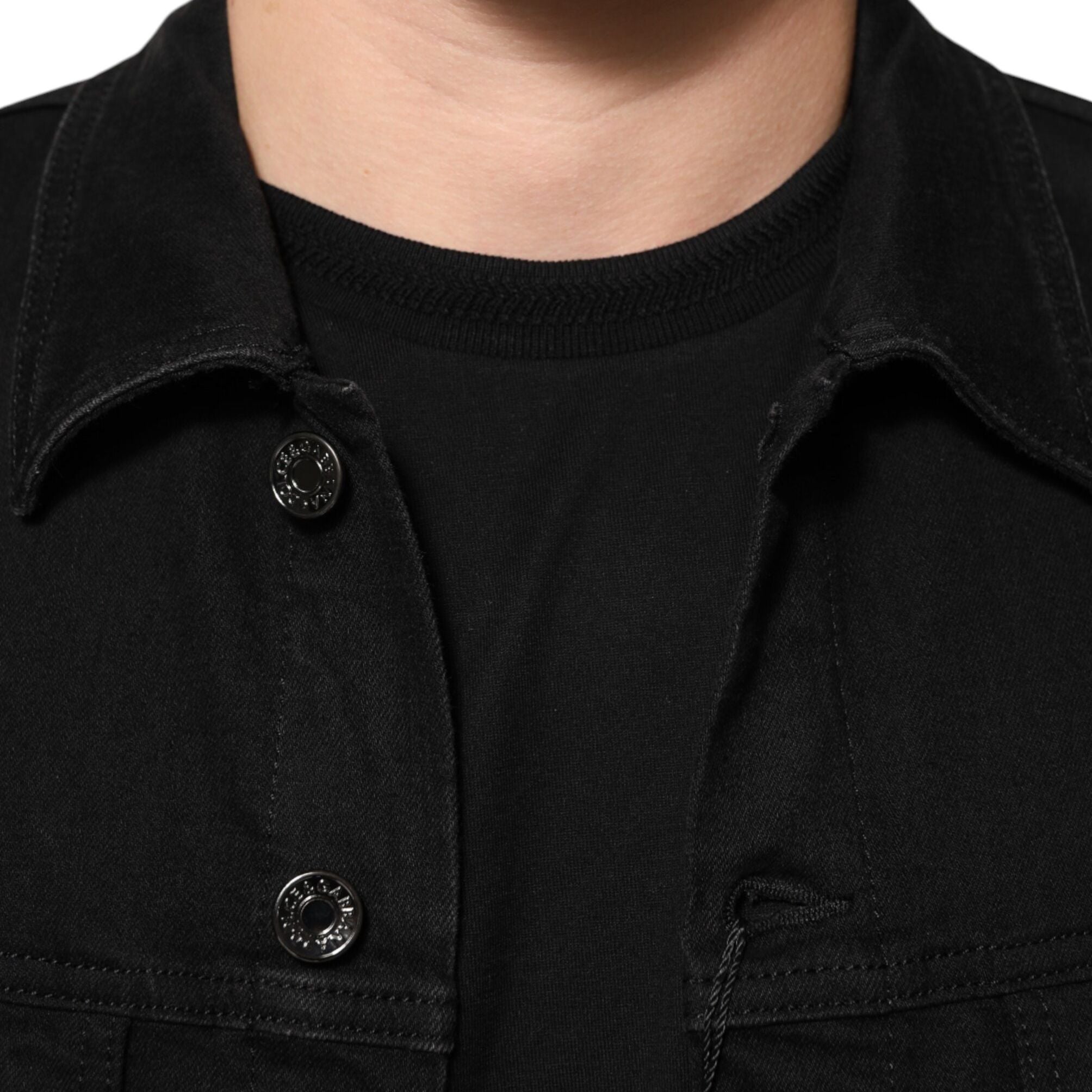 Dolce & Gabbana Black Cotton Denim Stretch Button Up Jacket