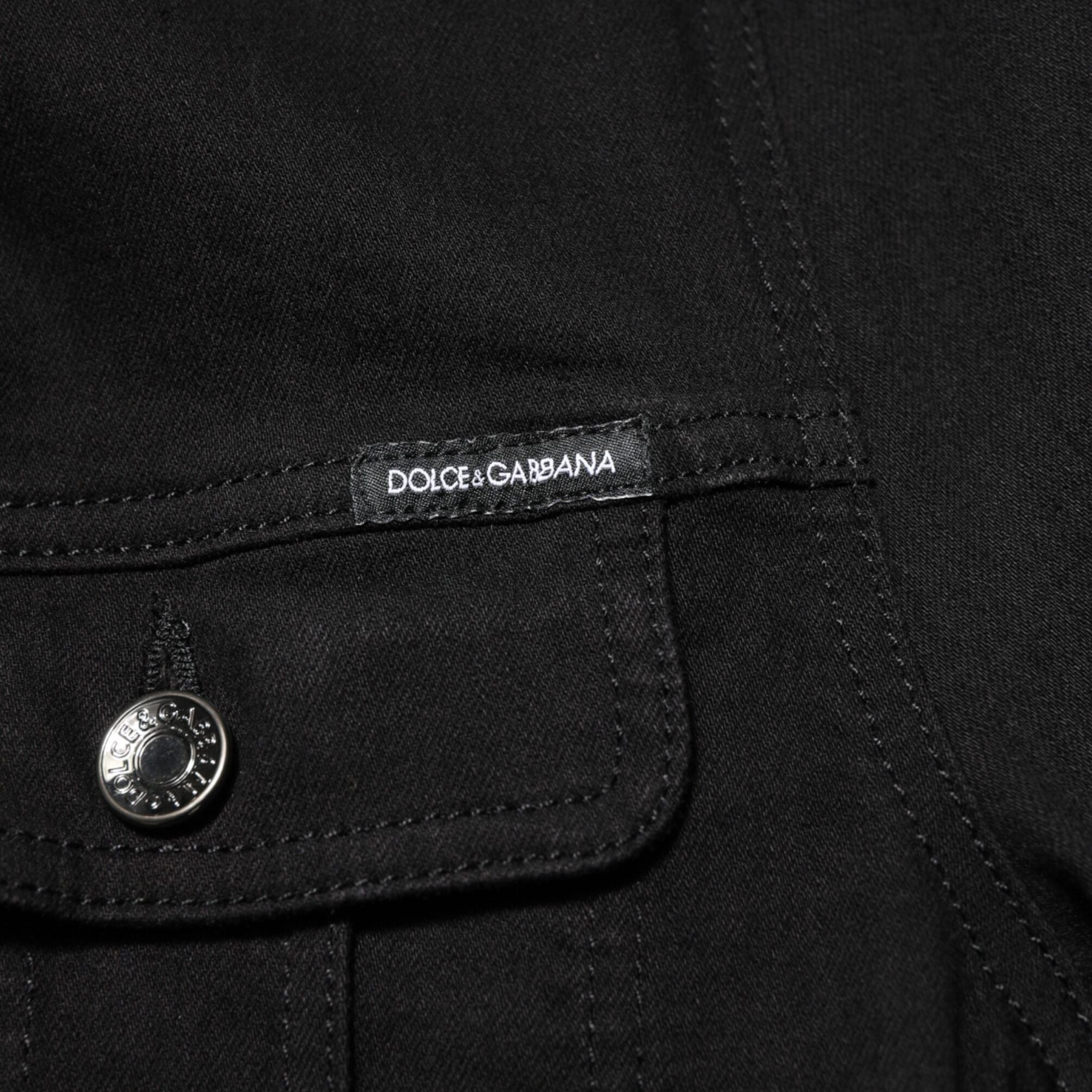 Dolce & Gabbana Black Cotton Denim Stretch Button Up Jacket