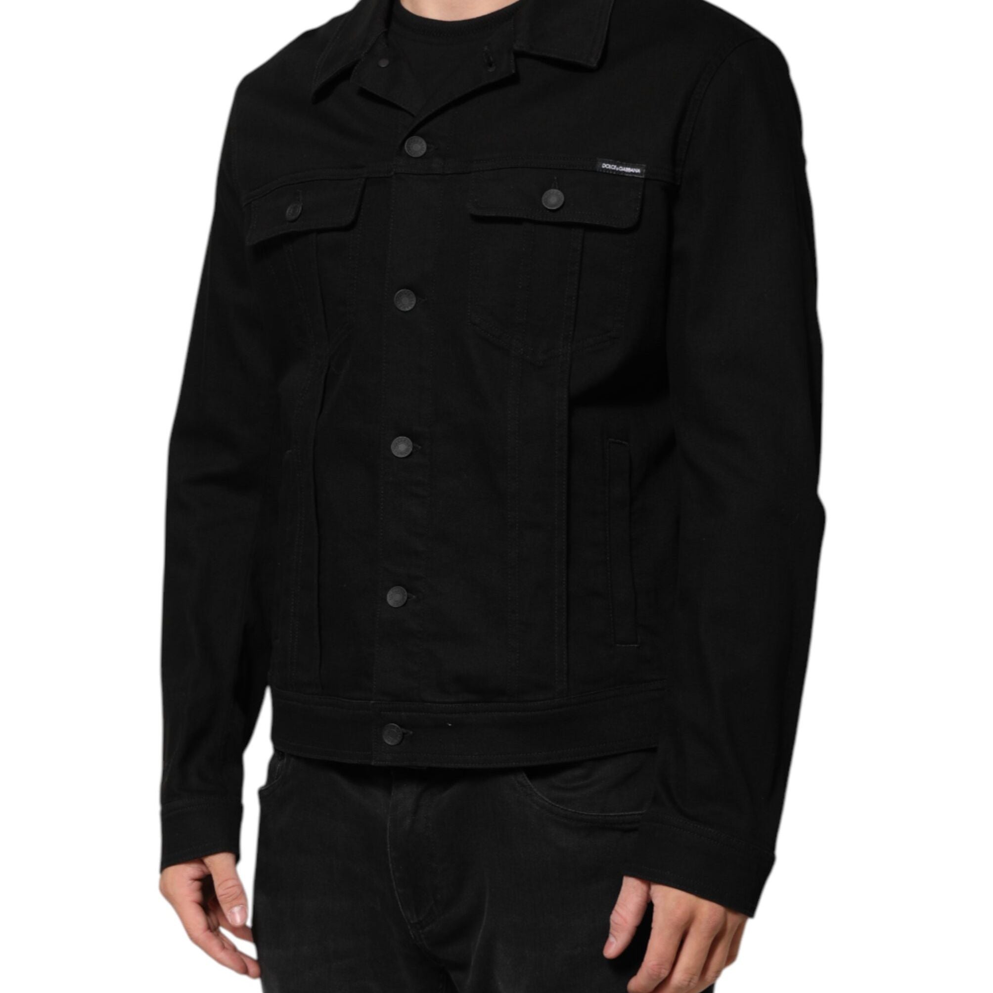 Dolce & Gabbana Black Cotton Denim Stretch Giubbotto Jacket