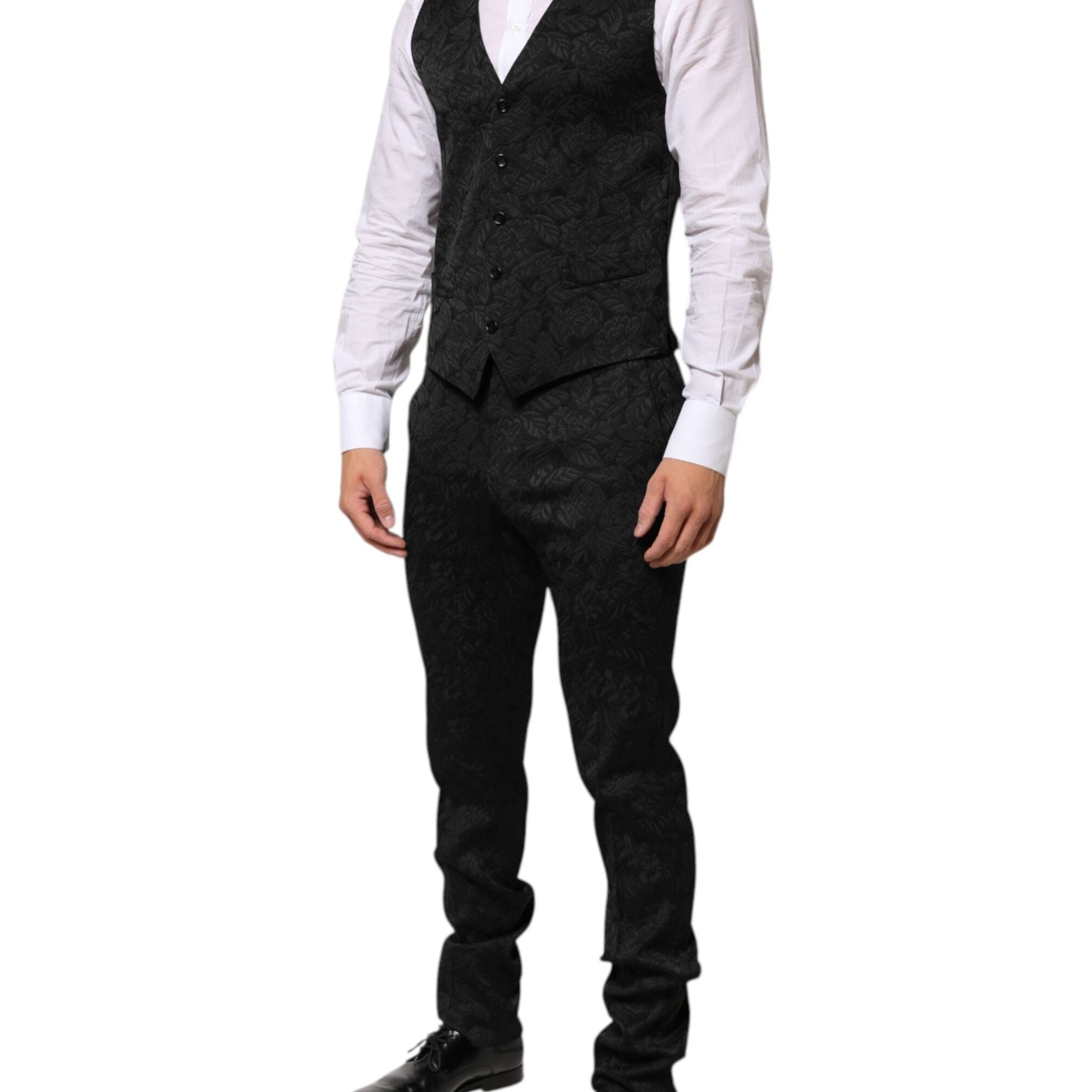 Dolce & Gabbana Black 3 Piece Brocade Jacquard Suit MARTINI