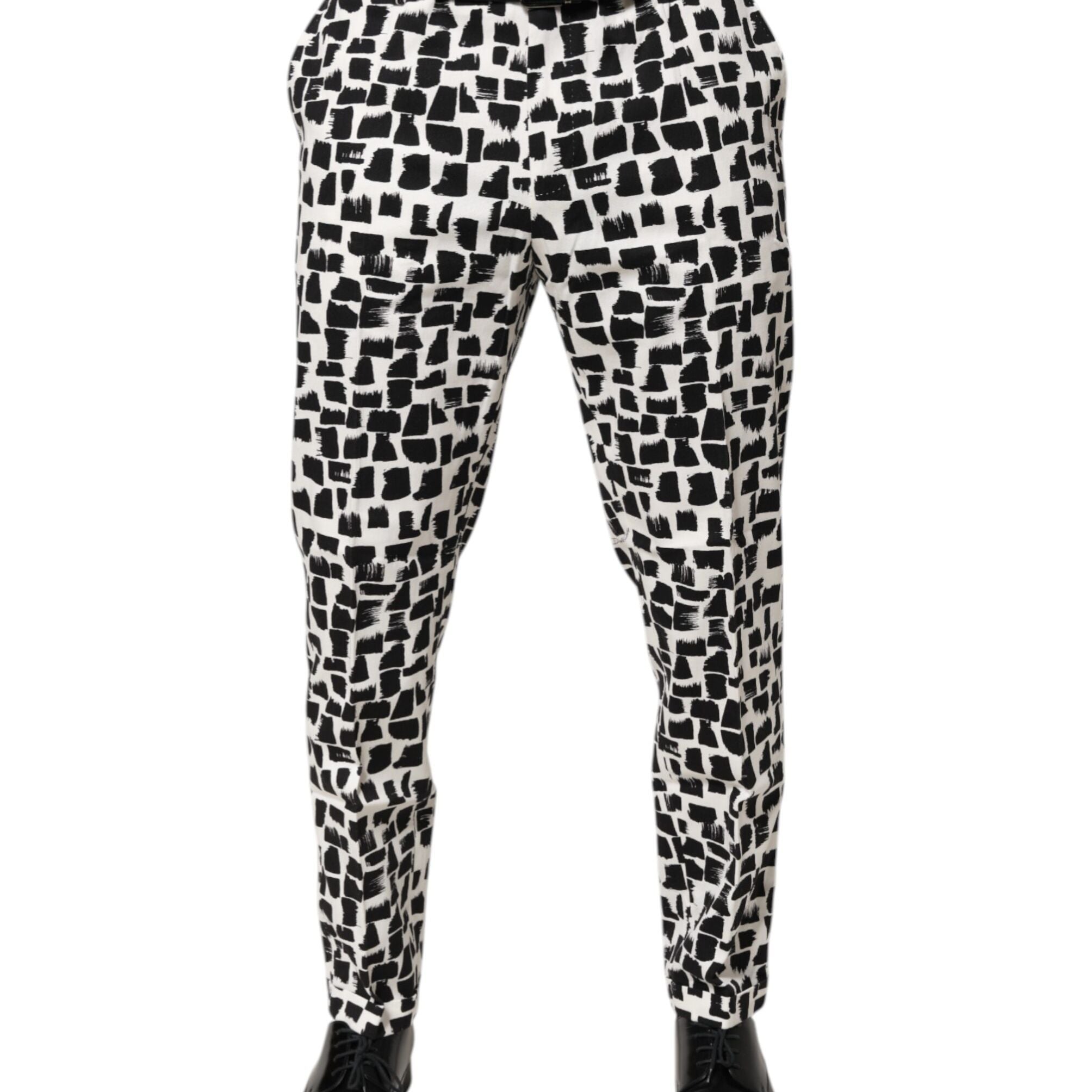Dolce & Gabbana Black White Abstract Print Cotton Blend Pants