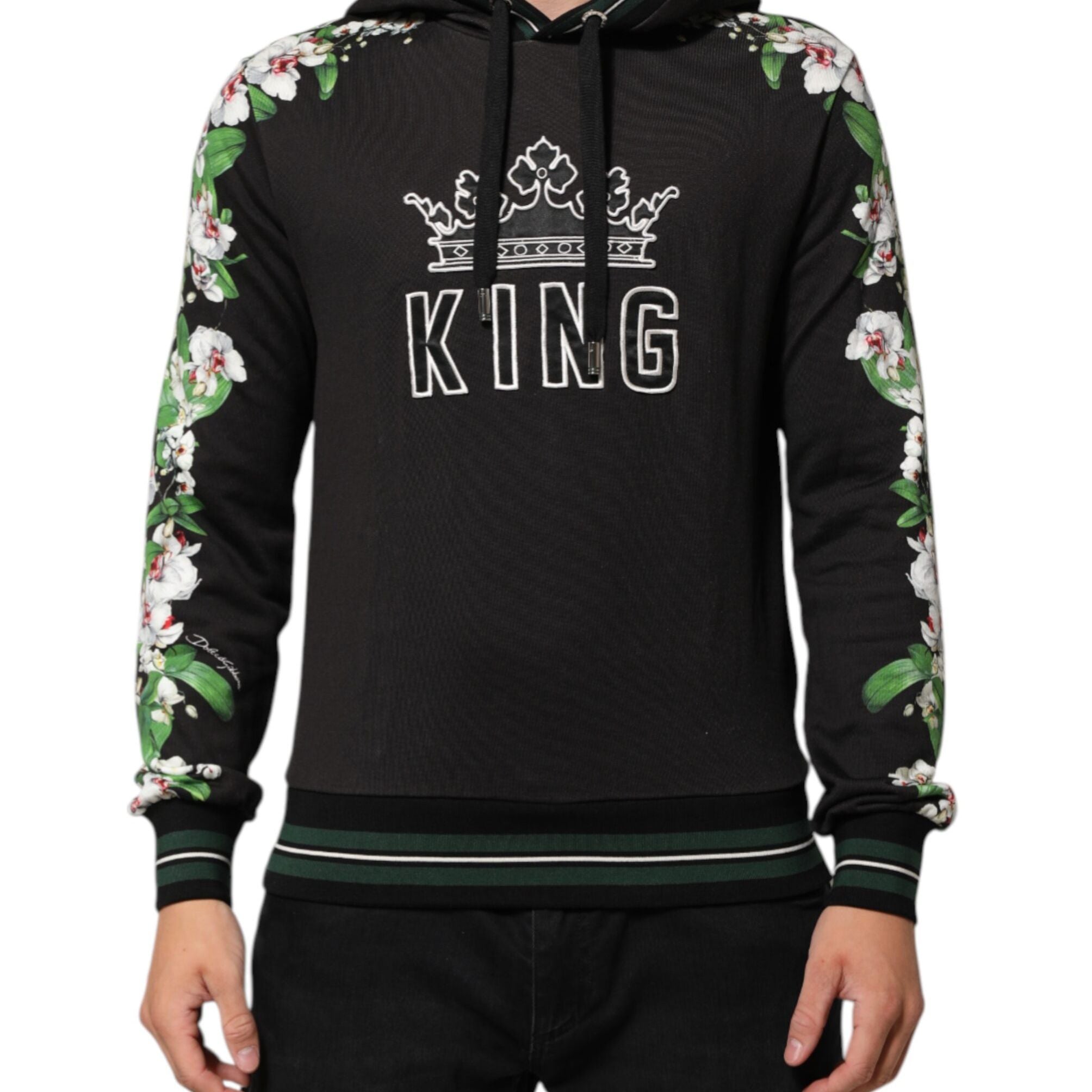 Dolce & Gabbana KING Black Orchid Floral Crown Logo Hoodie Sweater