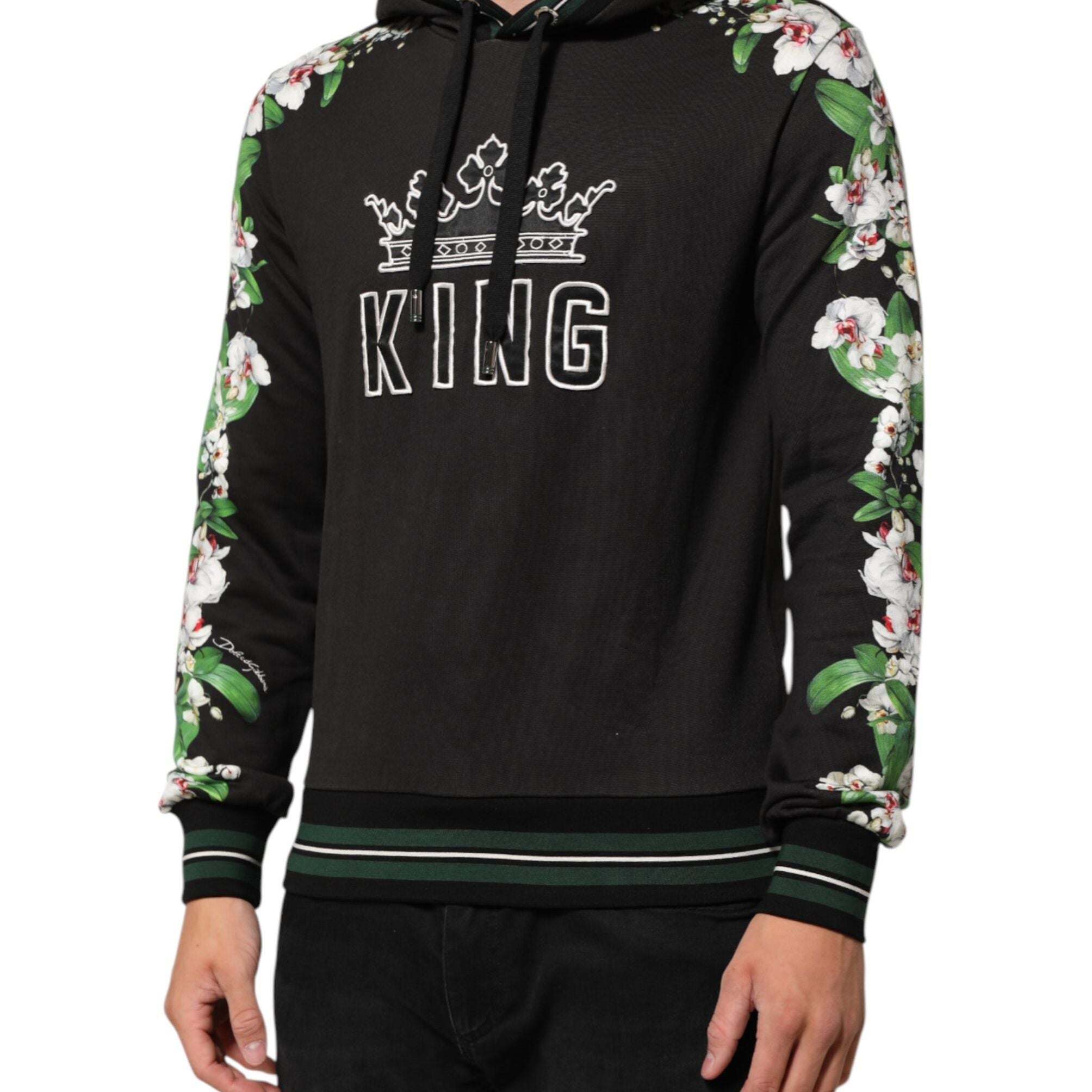 Dolce & Gabbana KING Black Orchid Floral Crown Logo Hoodie Sweater