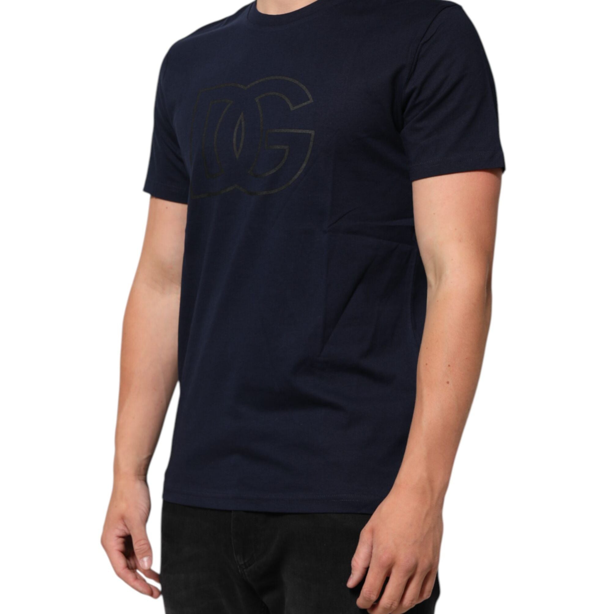 Dolce & Gabbana Dark Blue Cotton DG Logo Print Men’s Top T-shirt