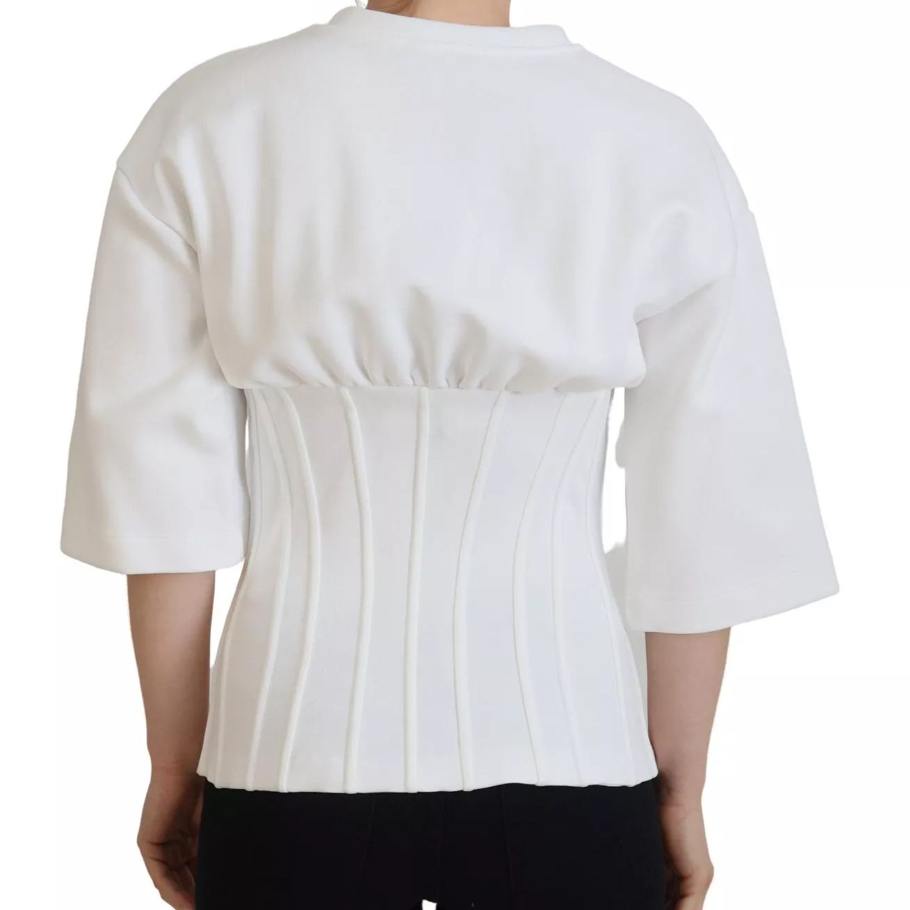 Dolce & Gabbana White Cotton Corset Stretch Top  T-shirt
