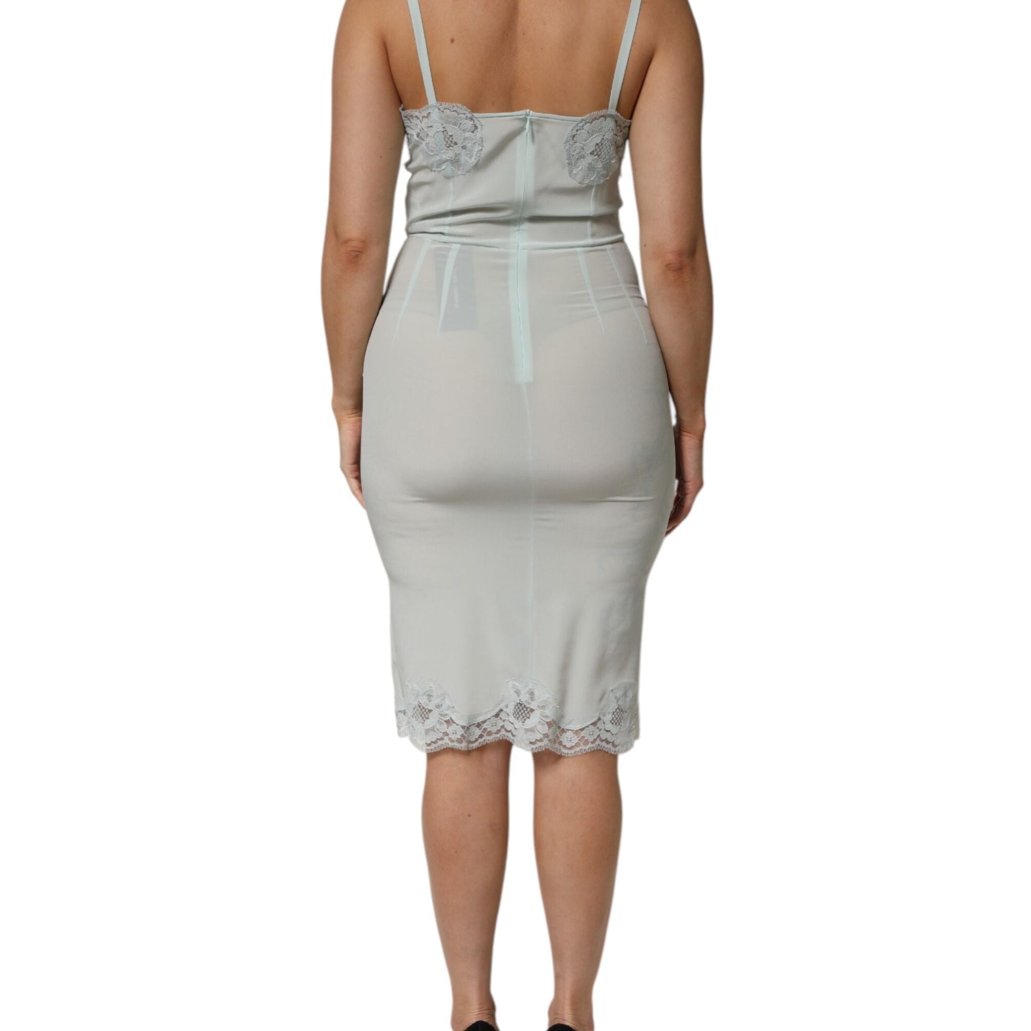 Dolce & Gabbana Light Blue Silk Lace Midi Bodycon Slip Dress