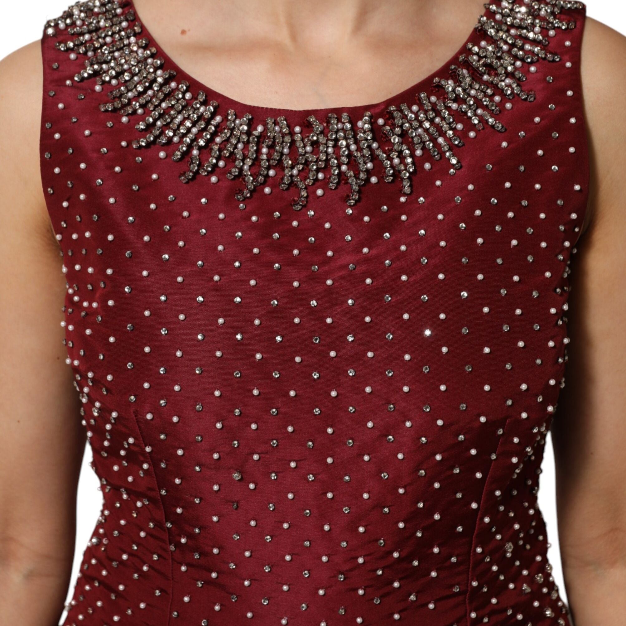 Dolce & Gabbana Burgundy Silk Beaded Evening Gown Dress