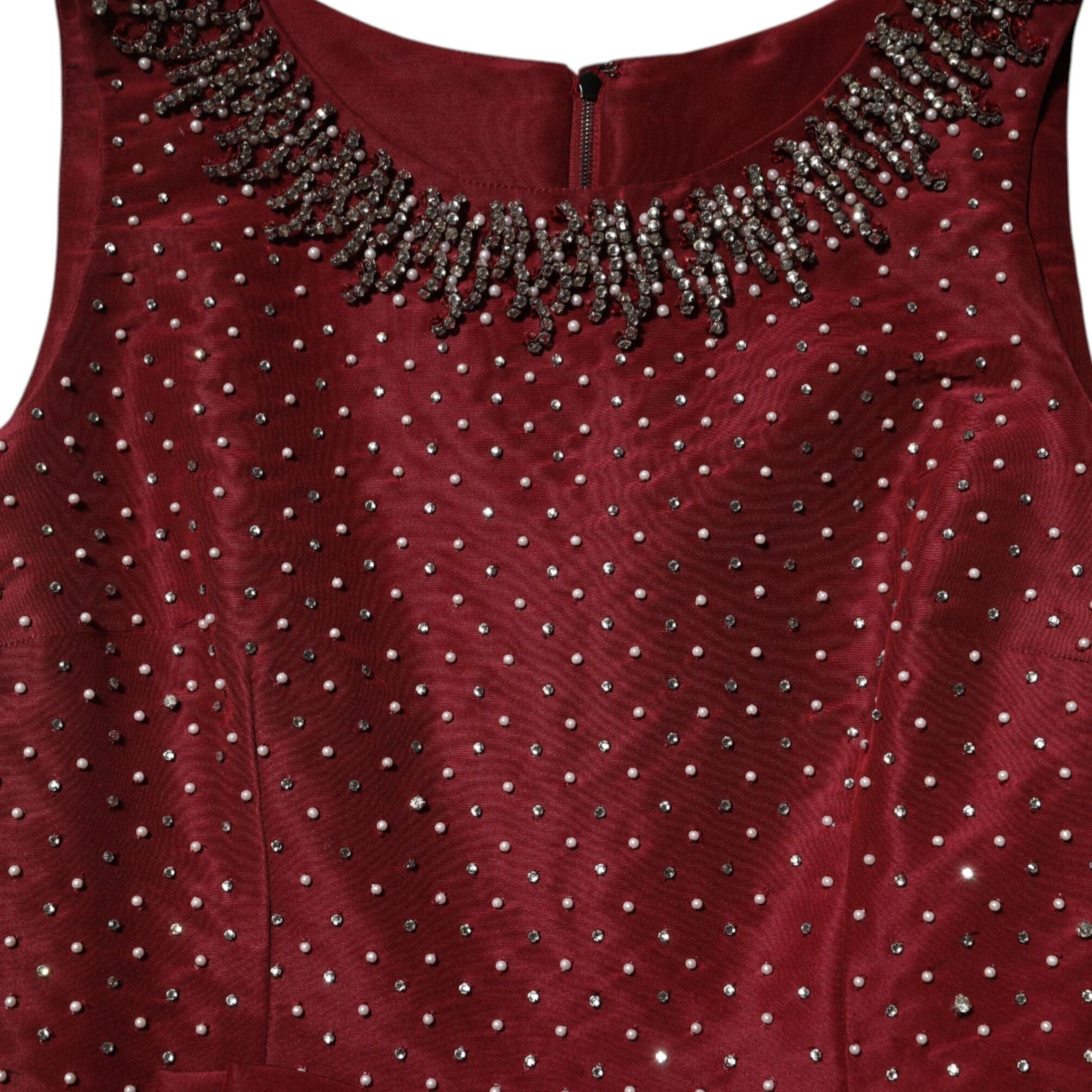Dolce & Gabbana Burgundy Silk Beaded Evening Gown Dress