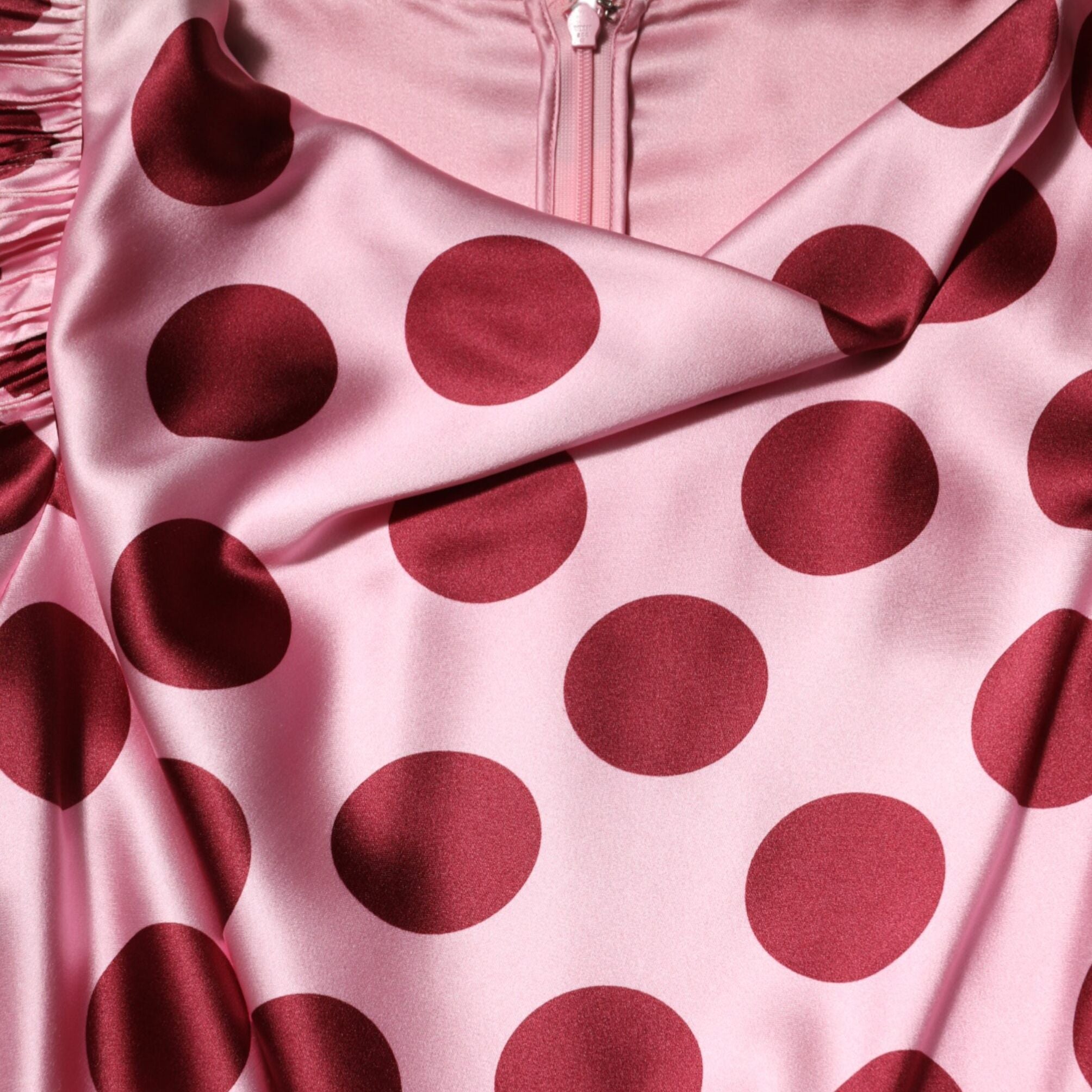 Dolce & Gabbana Pink Red Polka Dot Silk Satin Maxi Gown Dress