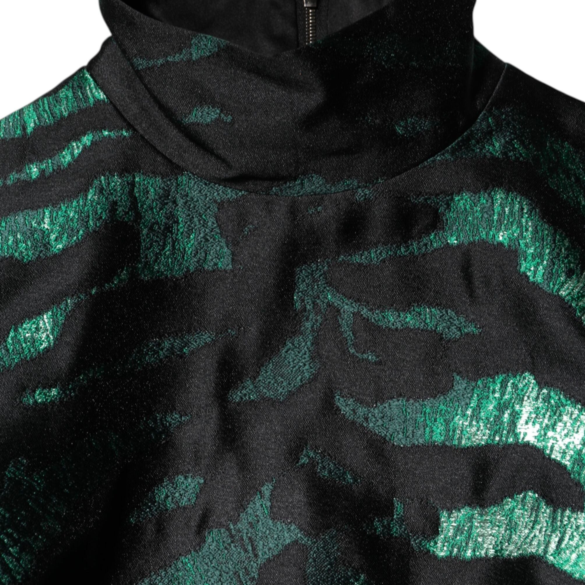 Dolce & Gabbana Black Green Metallic Jacquard Mini Long Dress