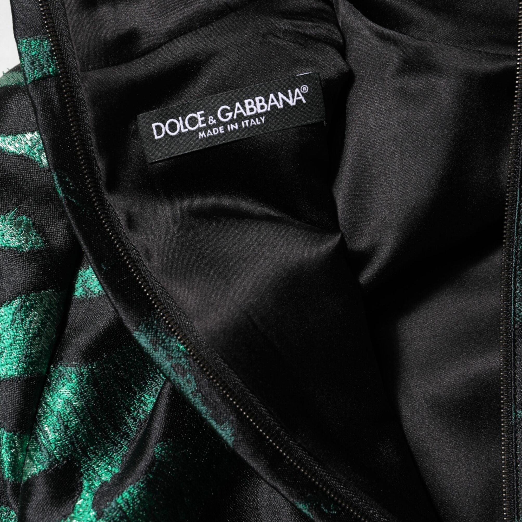 Dolce & Gabbana Black Green Metallic Jacquard Mini Long Dress