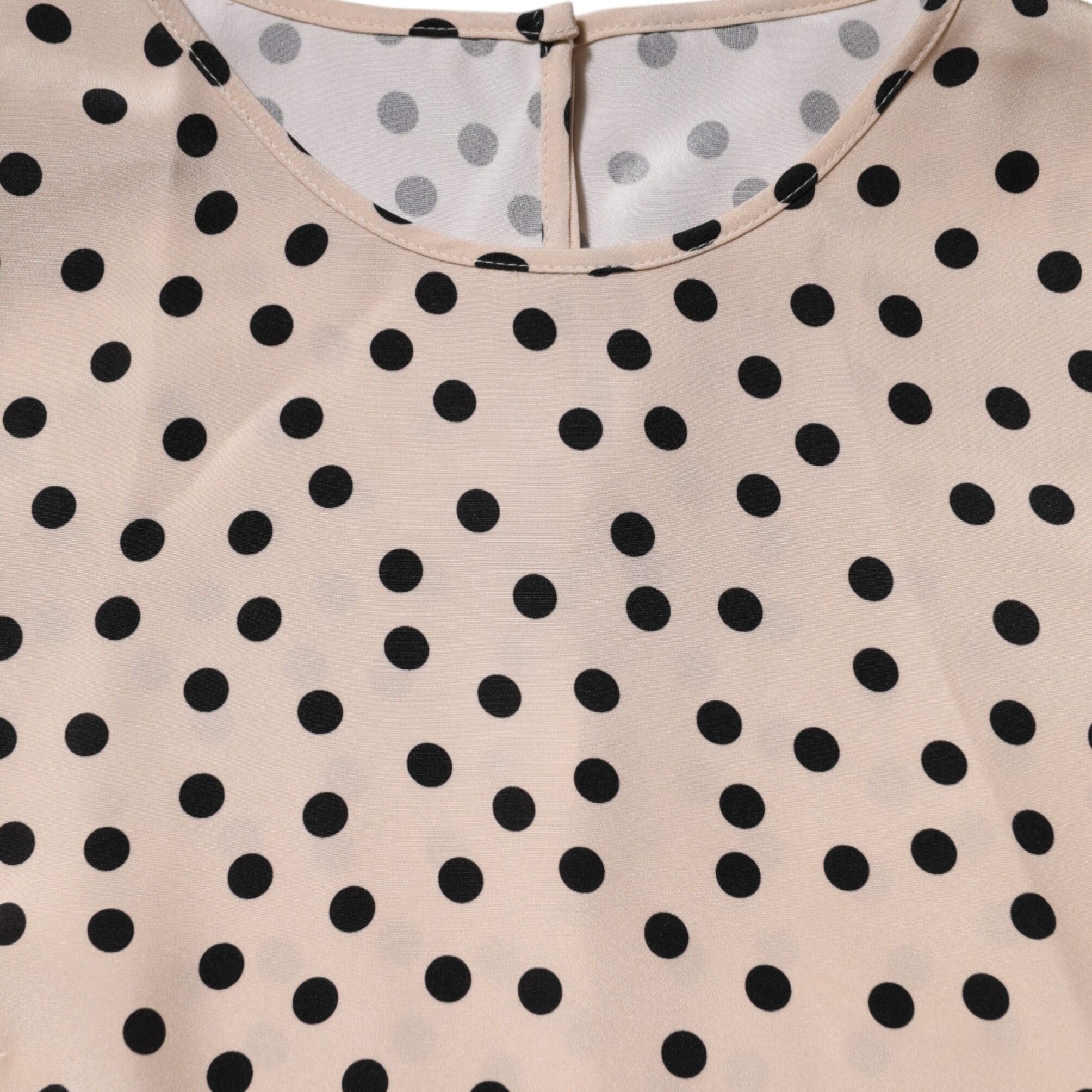 Dolce & Gabbana Beige Black Polka Dot Silk Short Sleeve Blouse Top