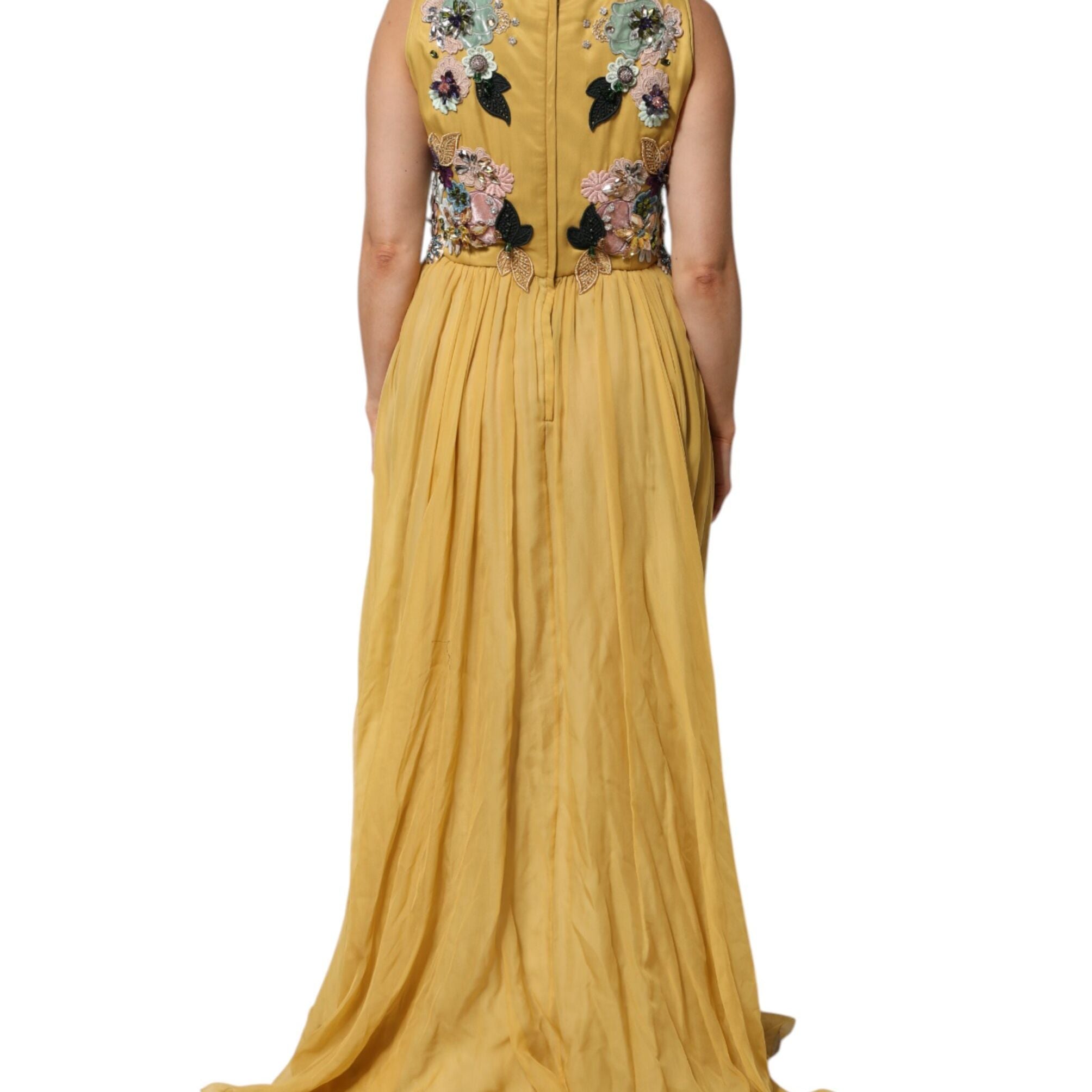 Dolce & Gabbana Yellow Silk Floral Embroidered Maxi Dress