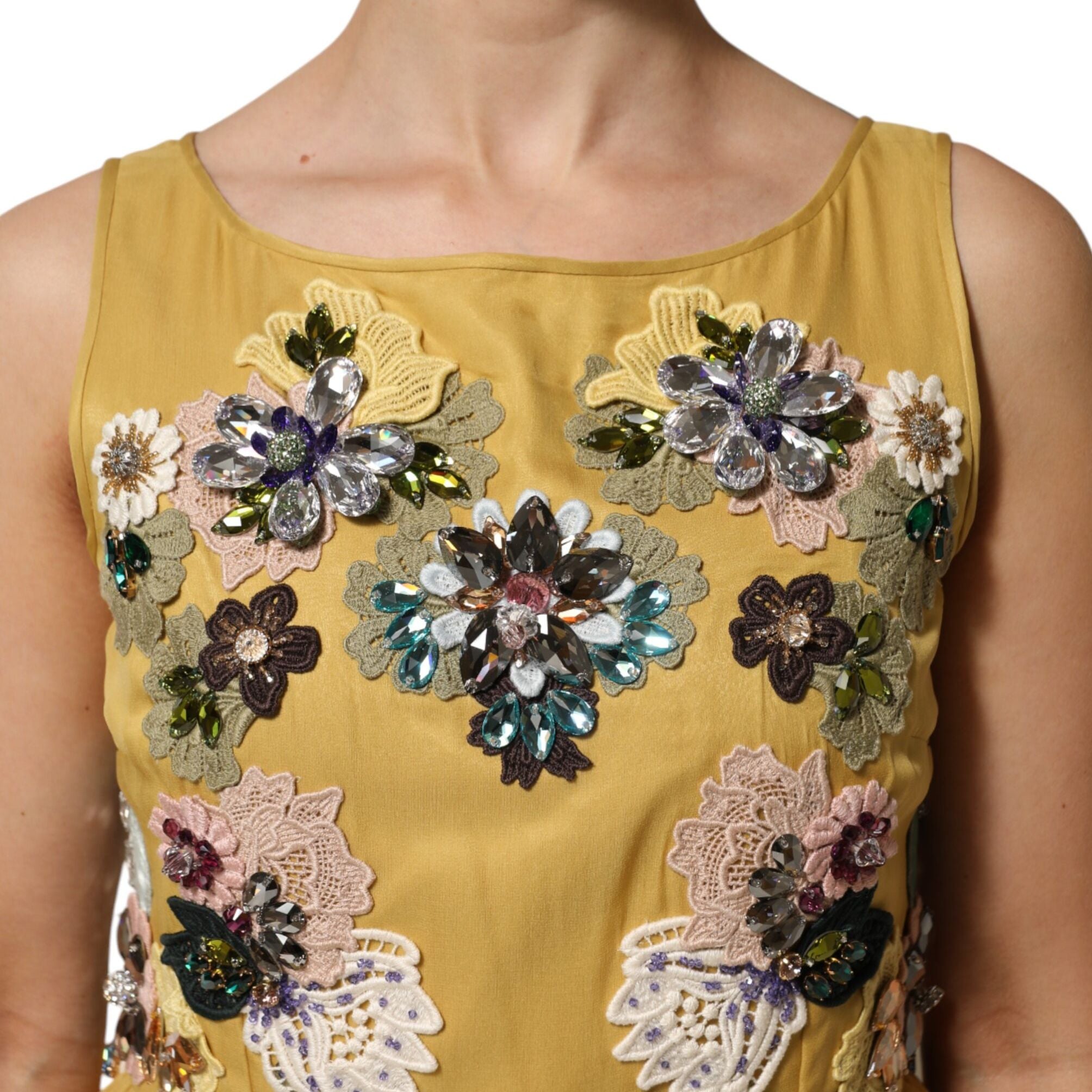 Dolce & Gabbana Yellow Silk Floral Embroidered Maxi Dress