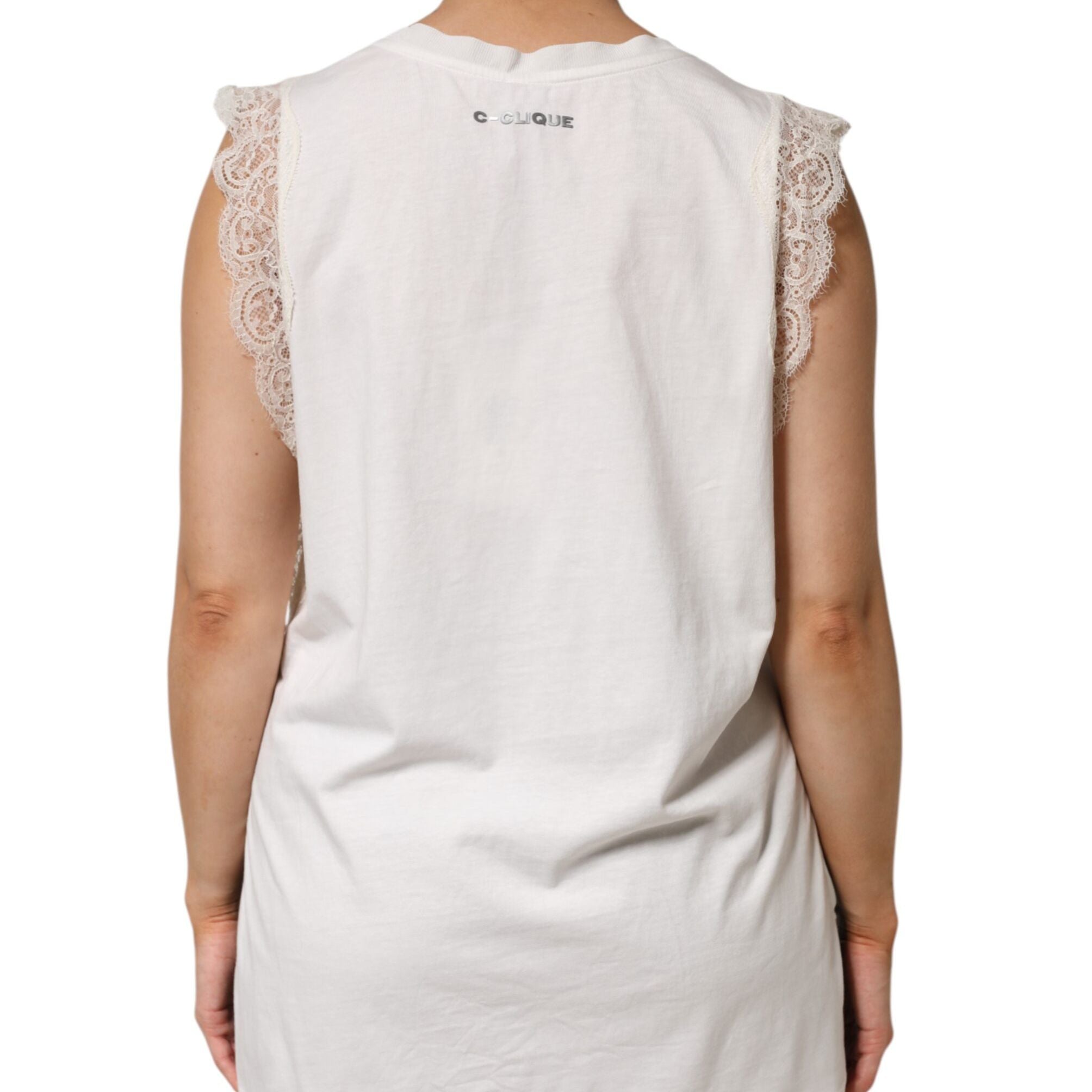 PINKO White Silk Blend Lace Trim Sleeveless V-Neck Women’s Top