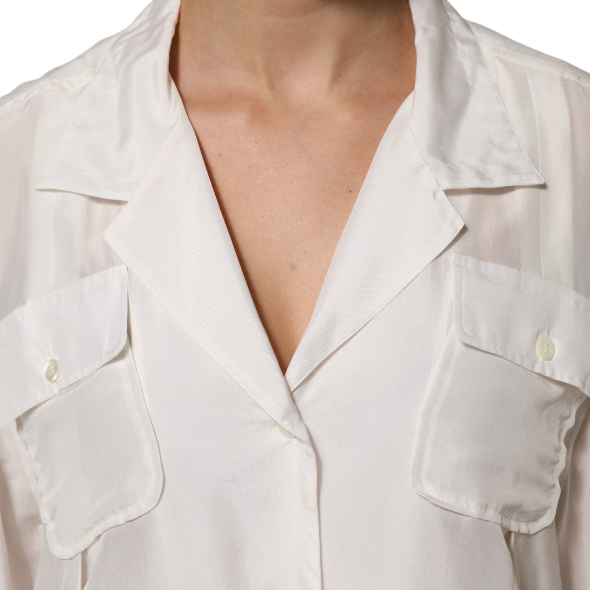 Dolce & Gabbana White Silk Collared 3/4 Sleeves Blouse Top