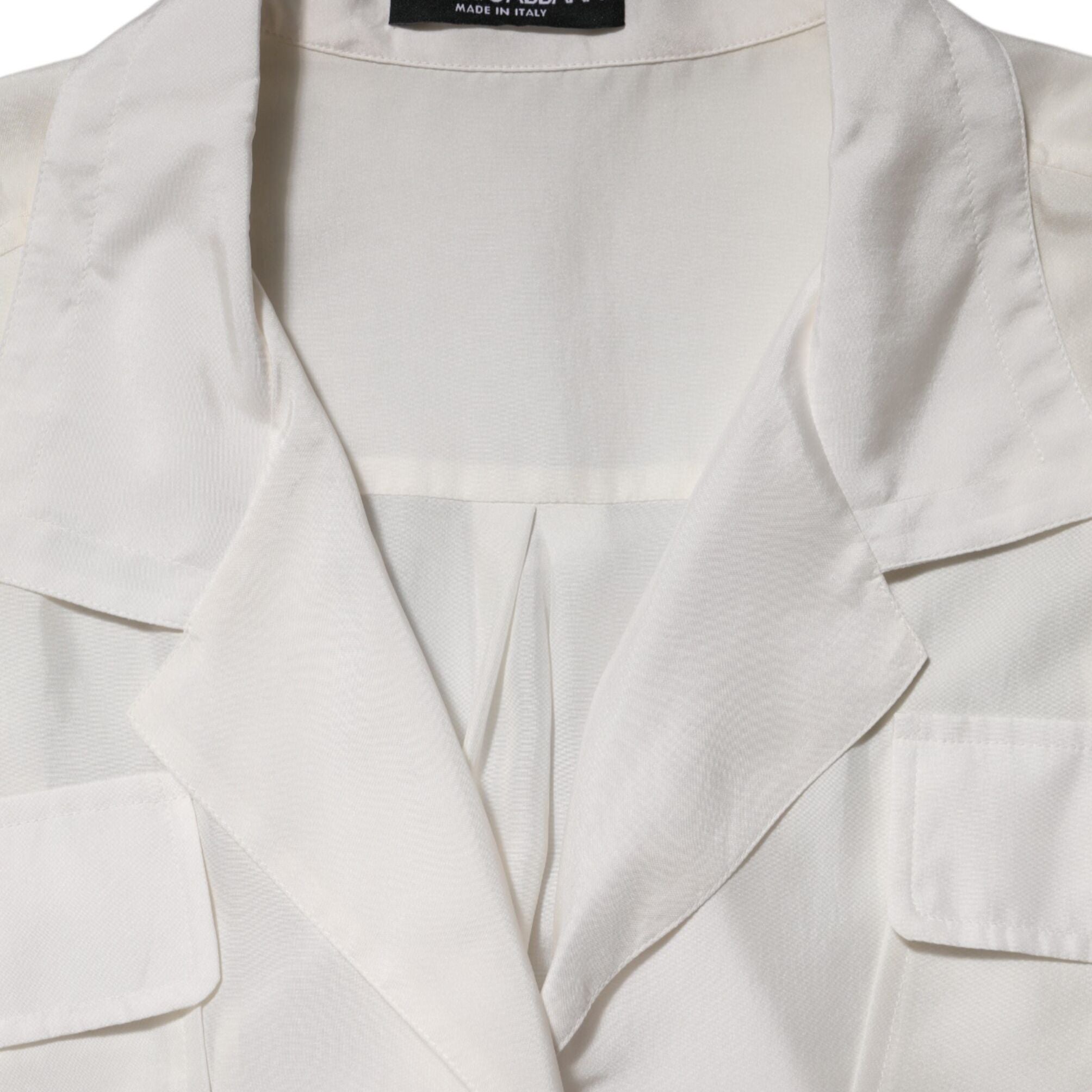 Dolce & Gabbana White Silk Collared 3/4 Sleeves Blouse Top