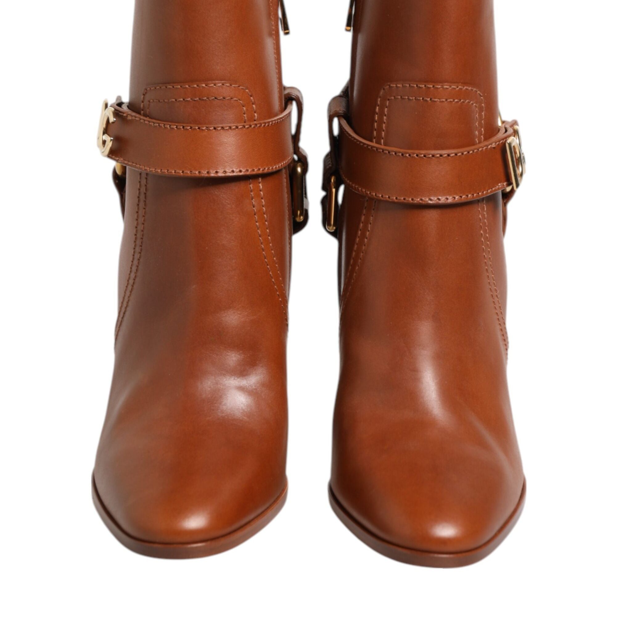 Dolce & Gabbana Brown Leather DG Logo Buckle Ankle Boots Shoes