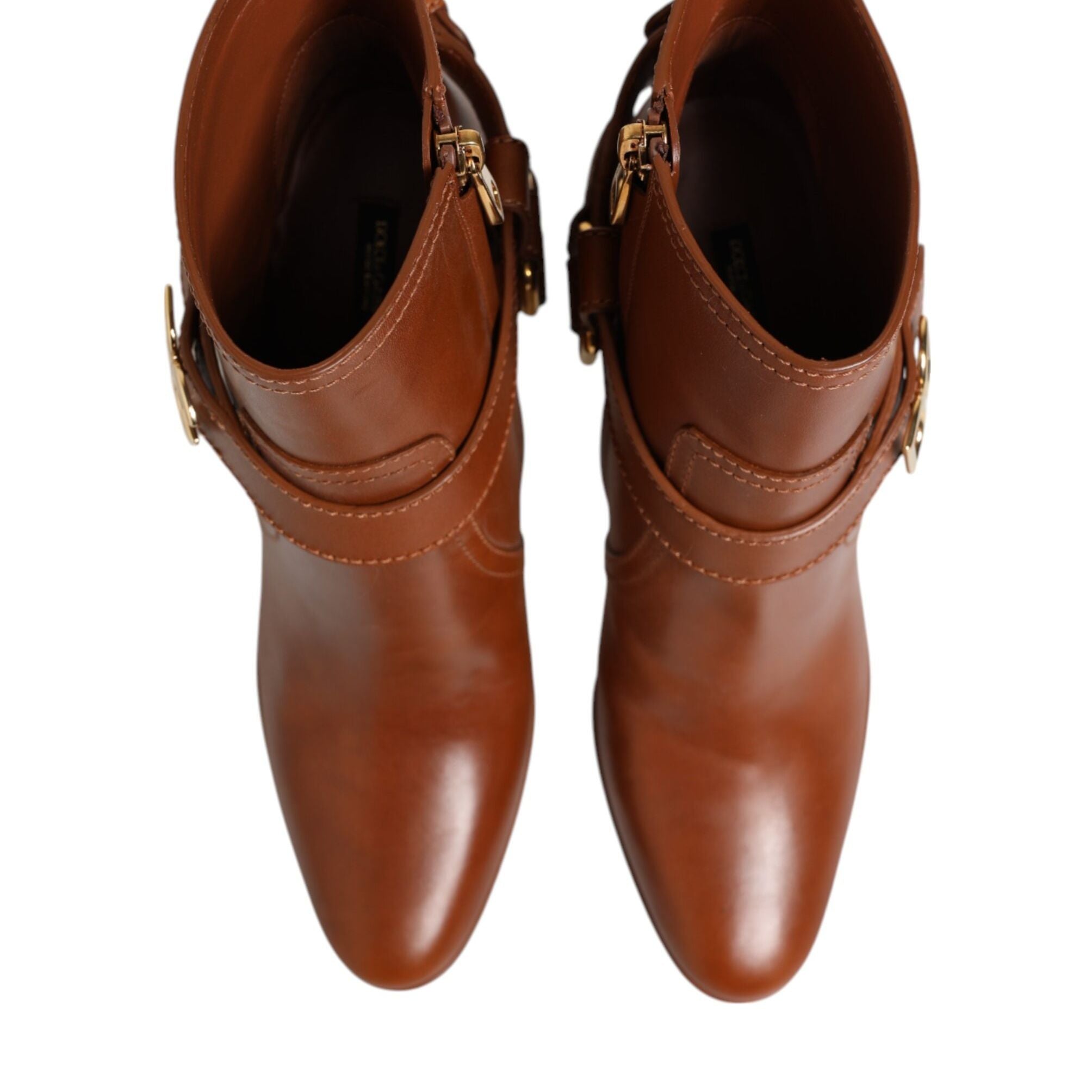 Dolce & Gabbana Brown Leather DG Logo Buckle Ankle Boots Shoes