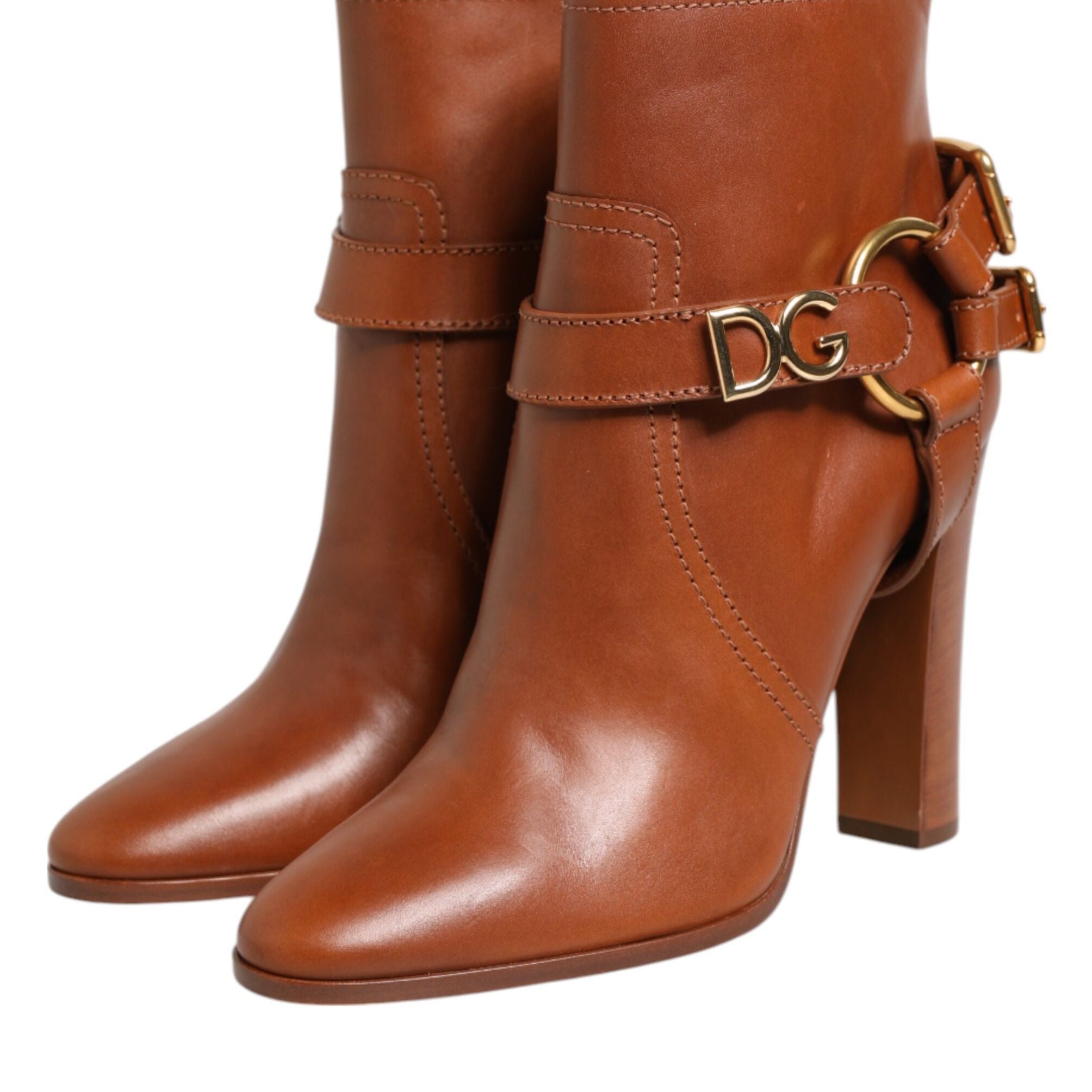 Dolce & Gabbana Brown Leather DG Logo Buckle Ankle Boots Shoes
