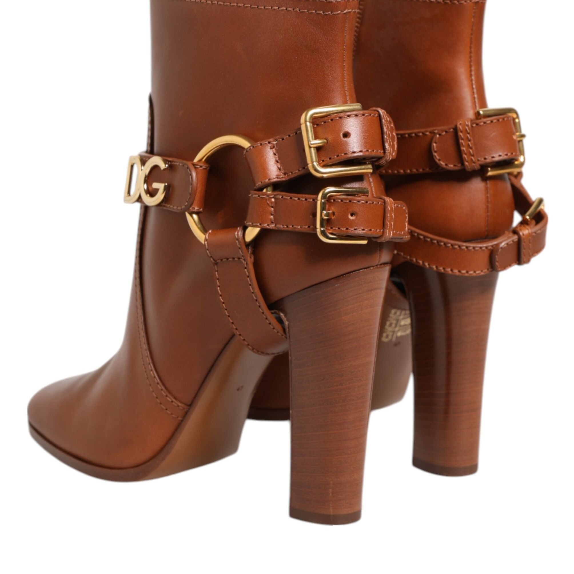 Dolce & Gabbana Brown Leather DG Logo Buckle Ankle Boots Shoes