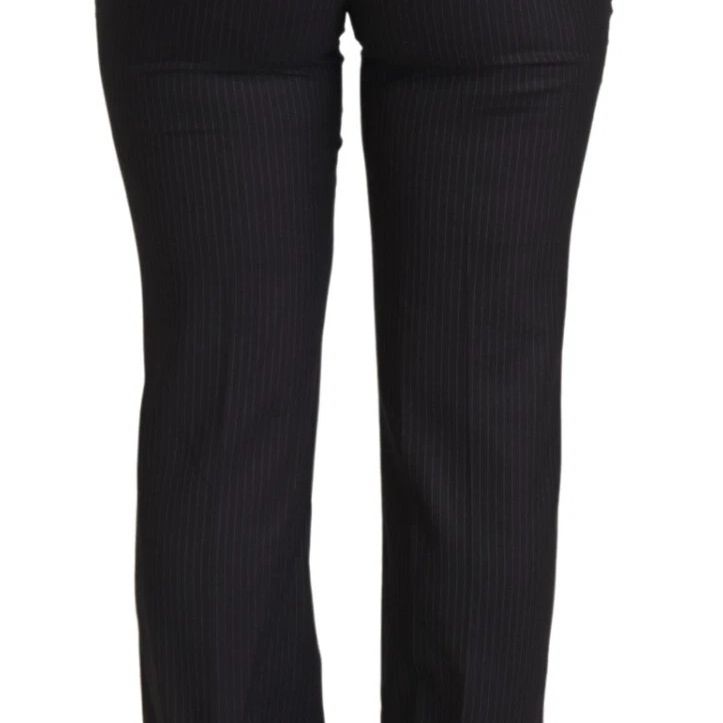Dolce & Gabbana Black Stripes Mid Waist Trouser Pants