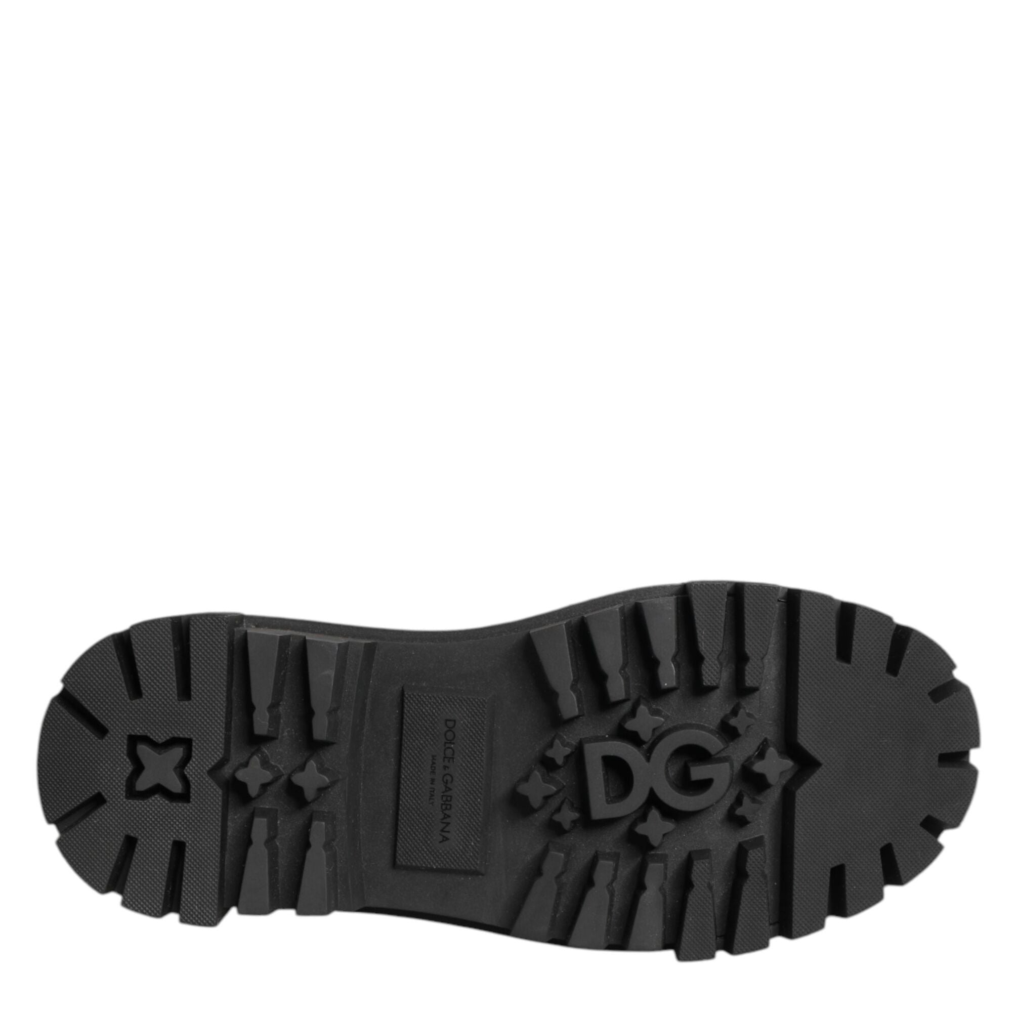Dolce & Gabbana Black Leather Jeweled Crystals Derby Shoes