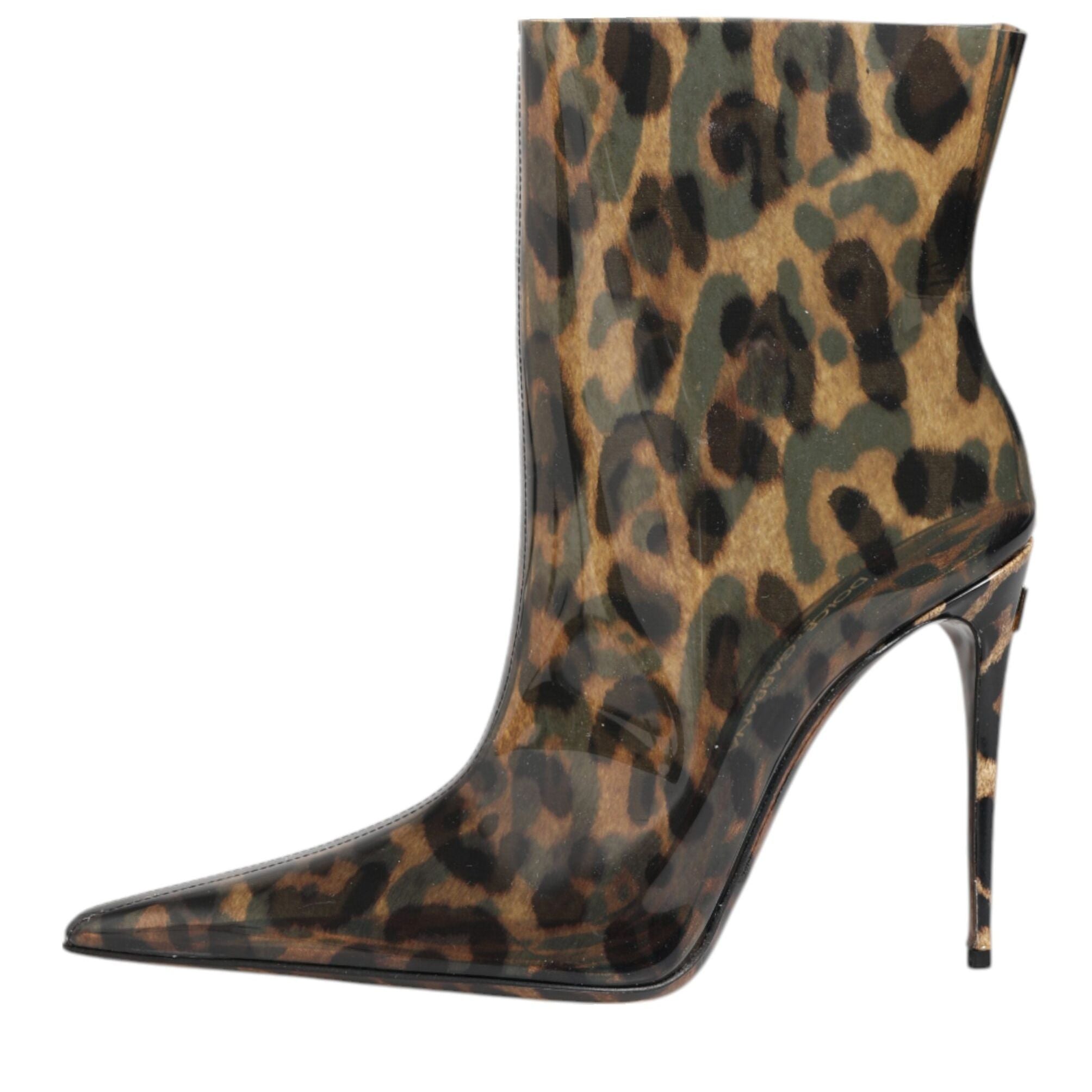 Dolce & Gabbana Leopard Print PVC Pointed Toe Boots Shoes