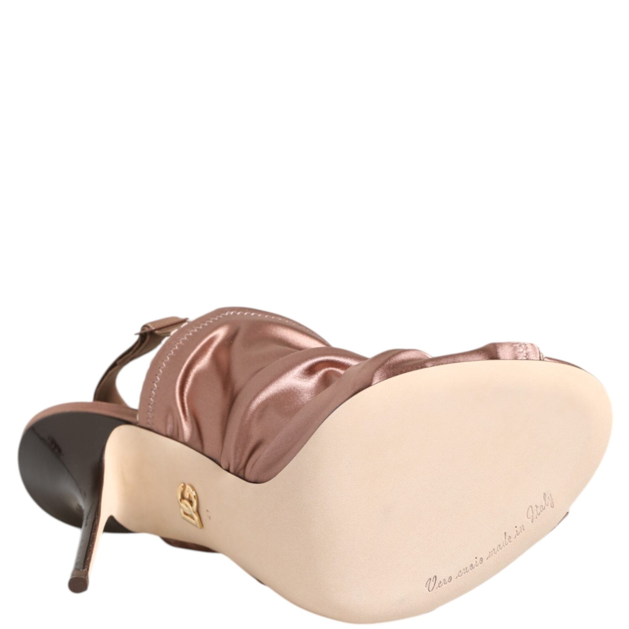 Dolce & Gabbana Bronze Satin Ruched Slingback Sandals Shoes