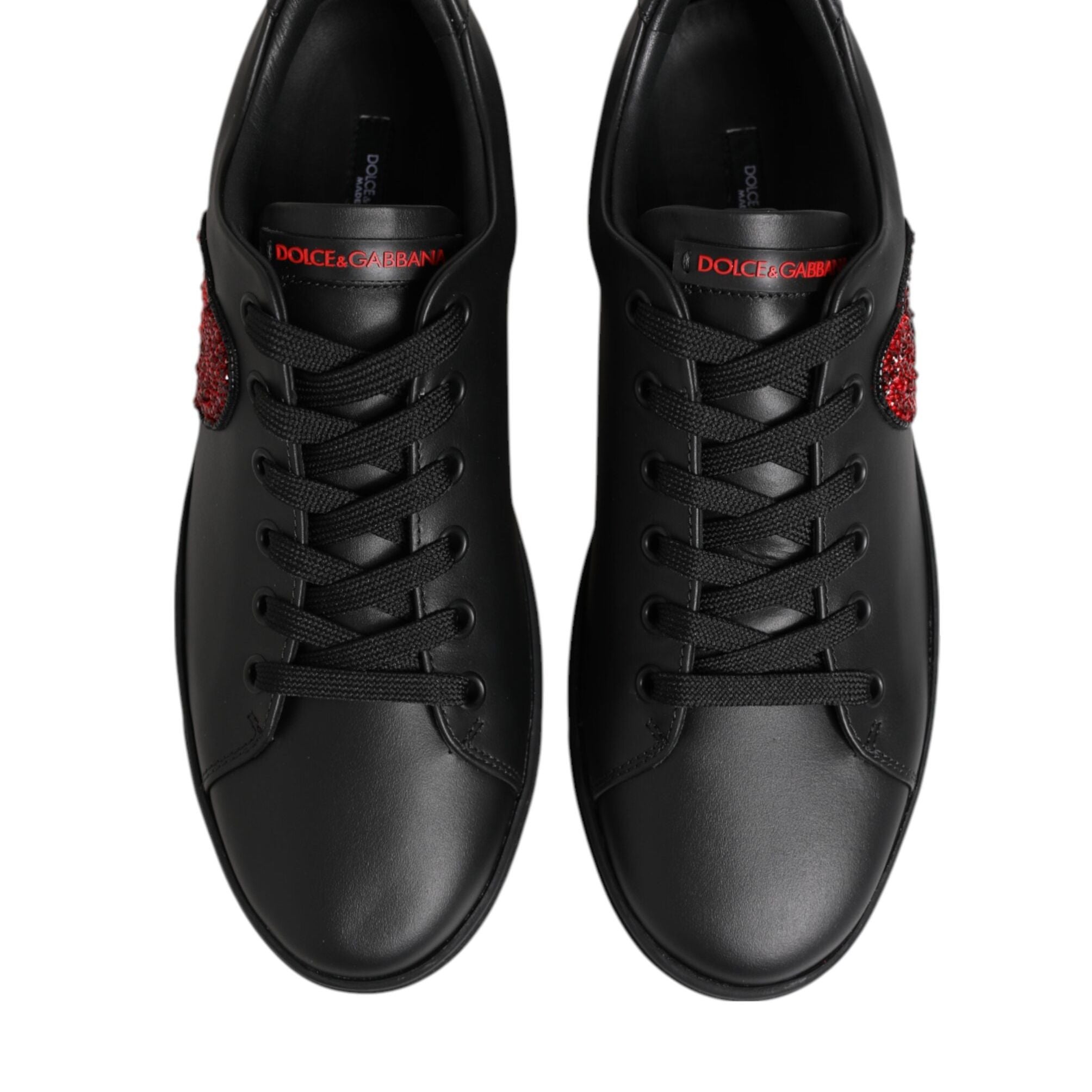 Dolce & Gabbana Black Leather Crystal Heart Low Top Sneakers  Shoes
