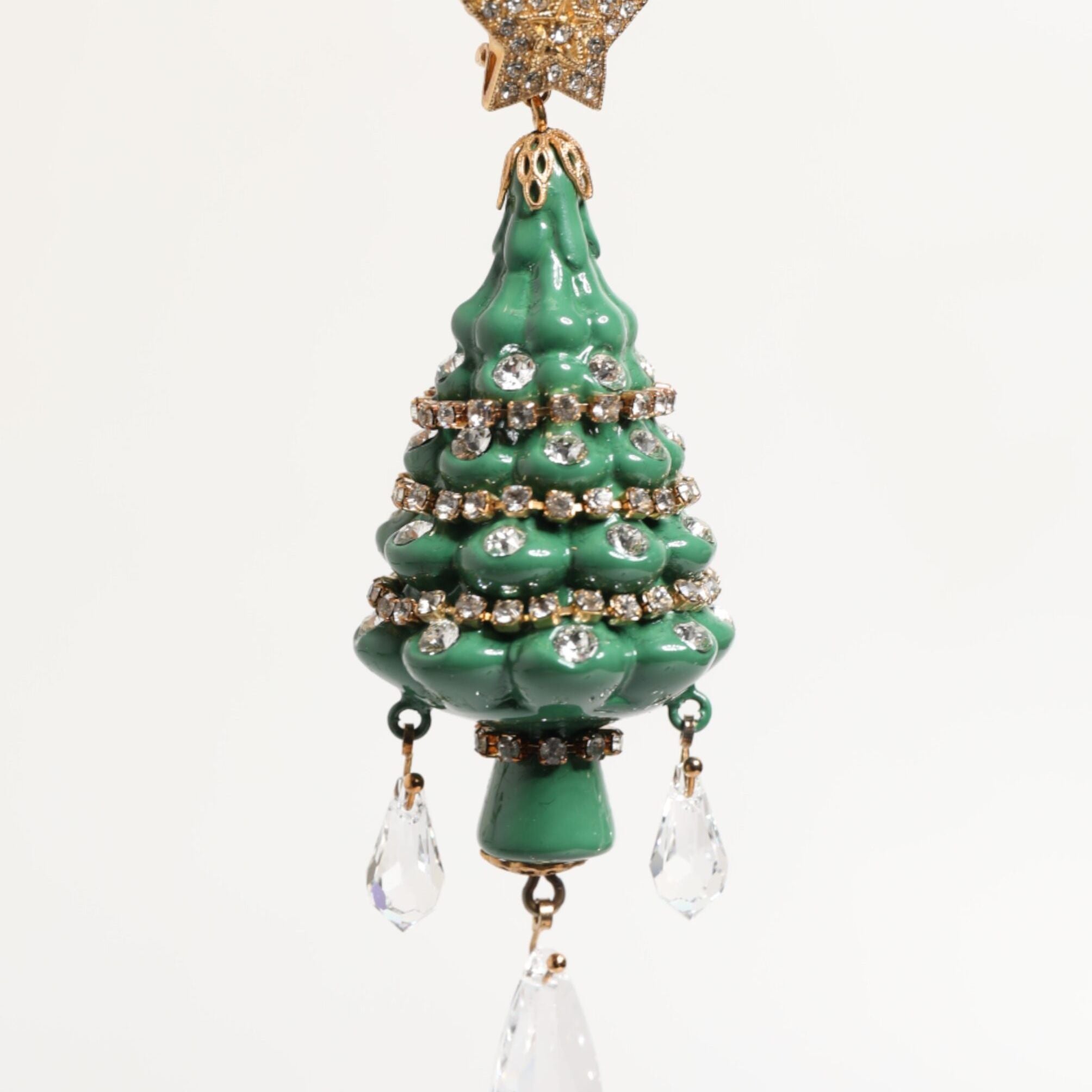 Dolce & Gabbana Gold Brass Multicolour Christmas Tree Earrings