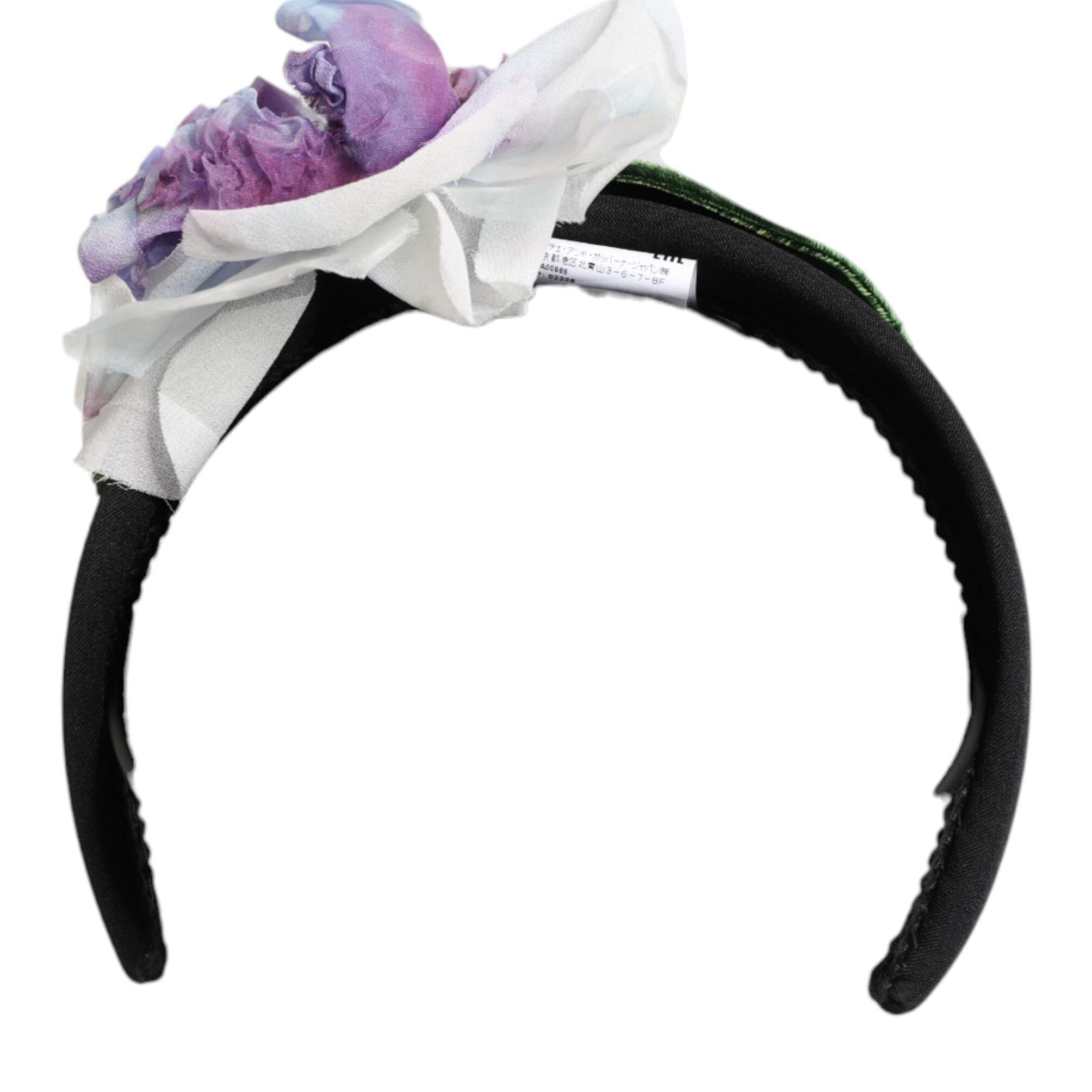 Dolce & Gabbana Black Green Silk Purple White Floral Appliqué Accessory Headband