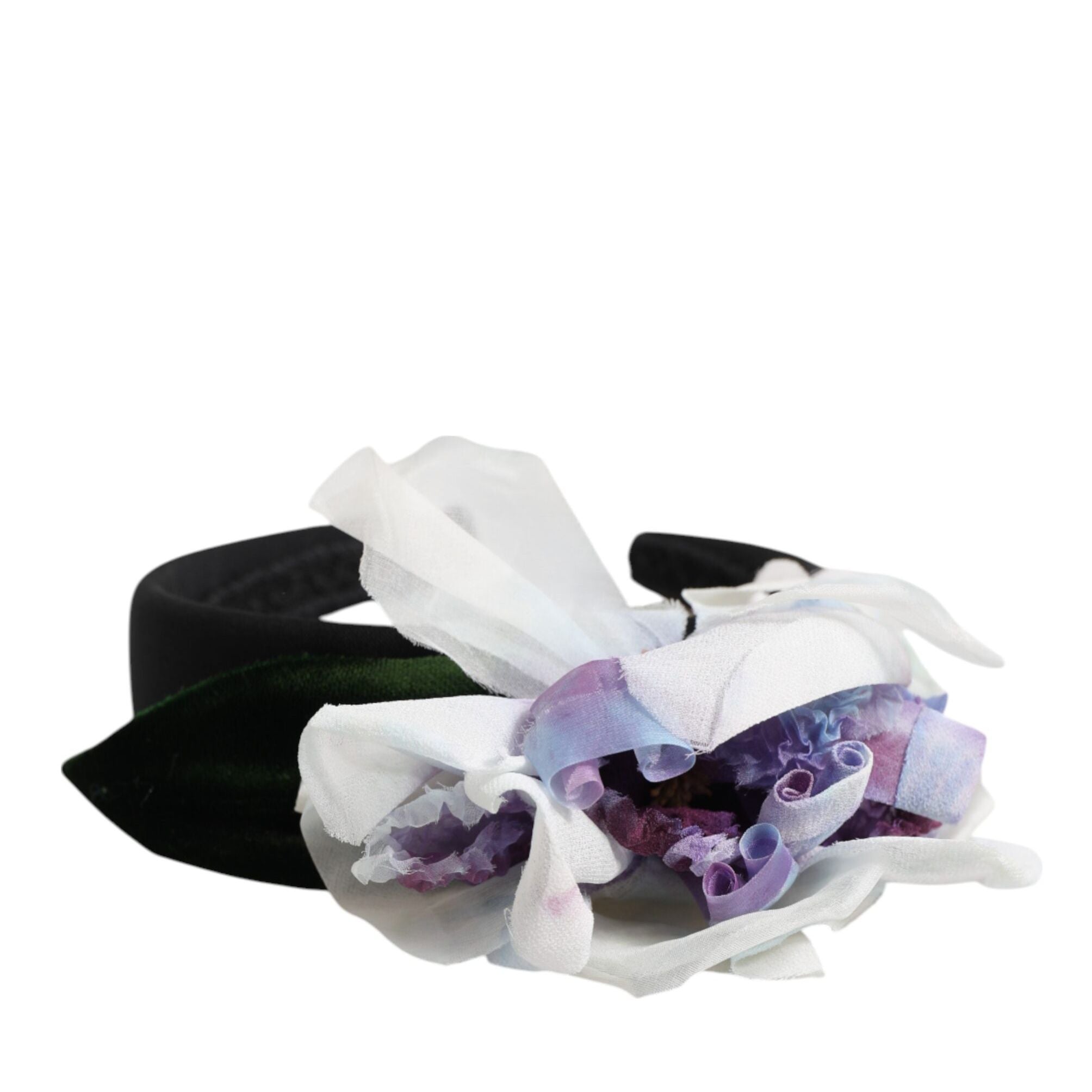Dolce & Gabbana Black Green Silk Purple White Floral Appliqué Accessory Headband