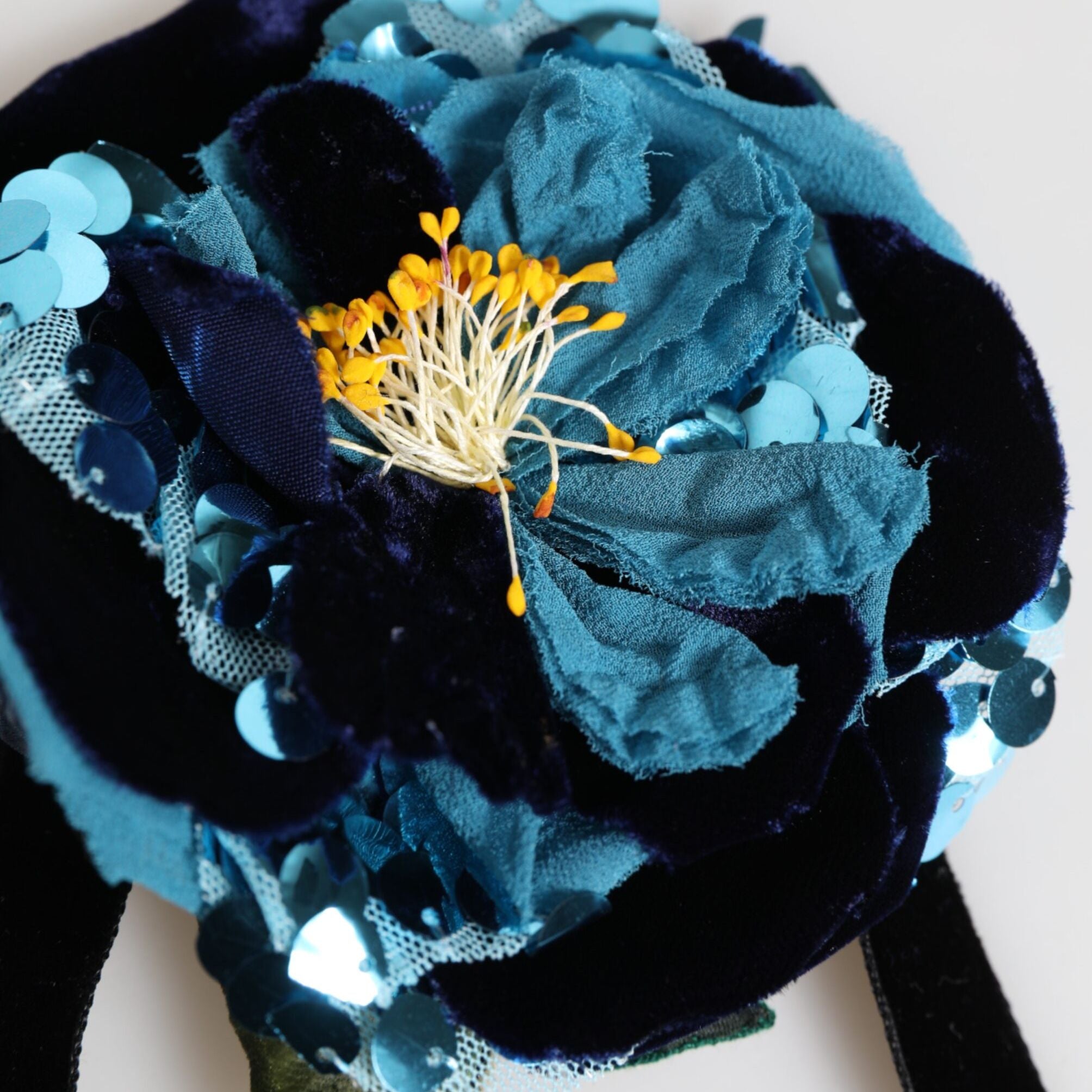 Dolce & Gabbana Blue Floral Appliqué Velvet Choker Crystal Beads Necklace