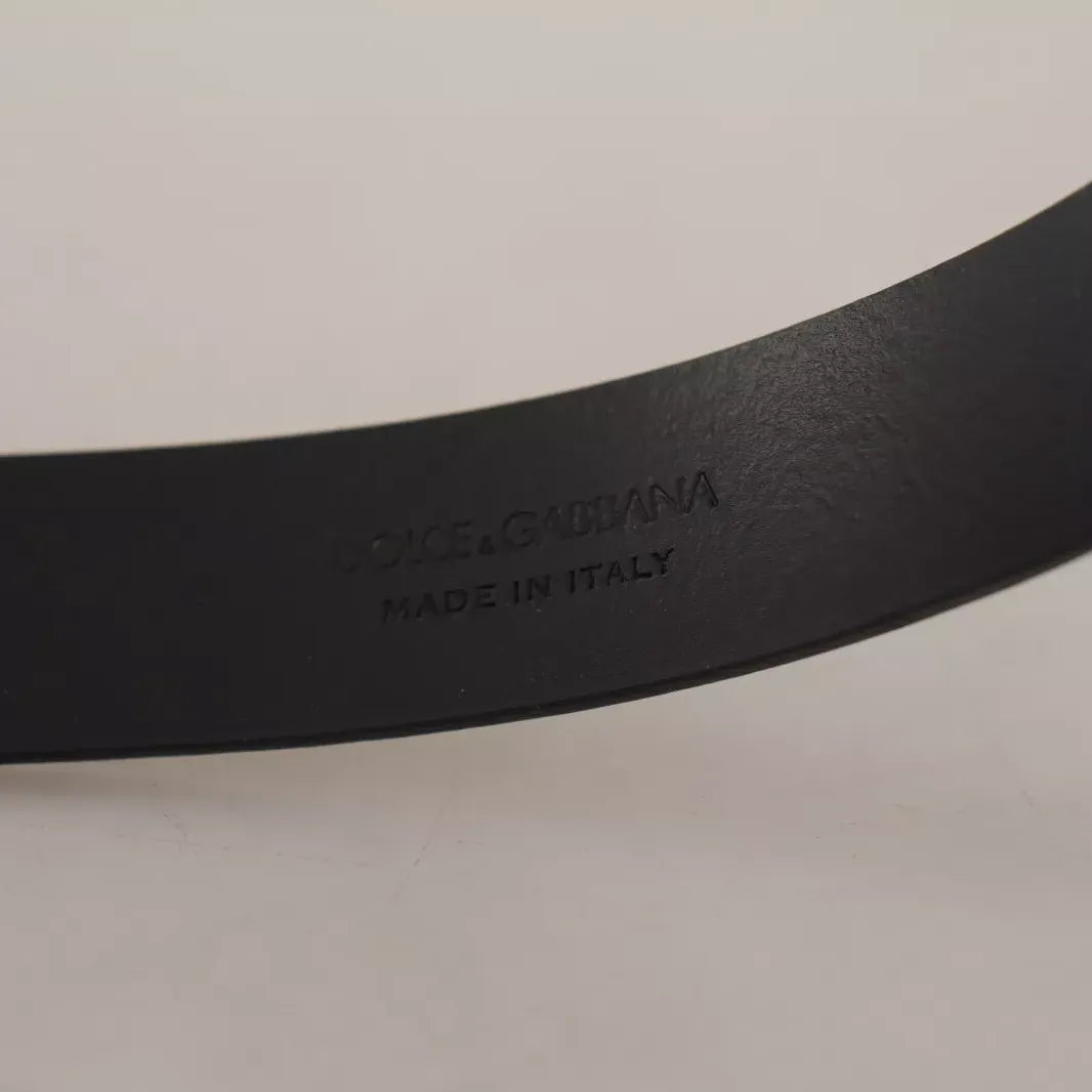 Dolce & Gabbana Calf Leather Silver Tone Black Metal Buckle Belt