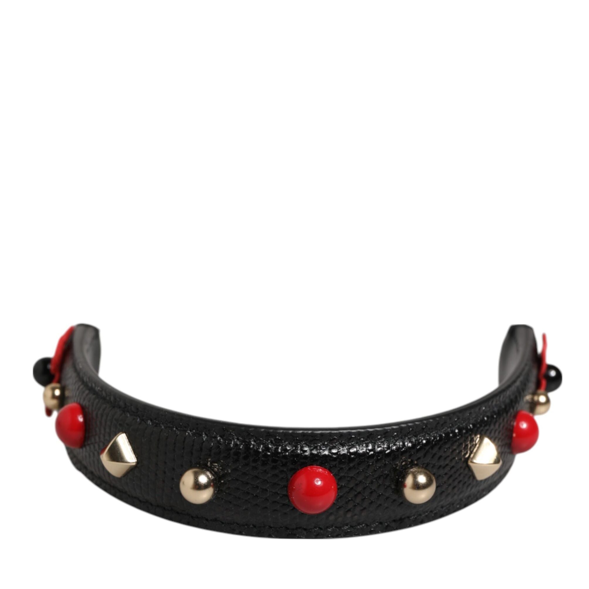 Dolce & Gabbana Black Embellished Leather Bag Handle Women Shoulder Strap