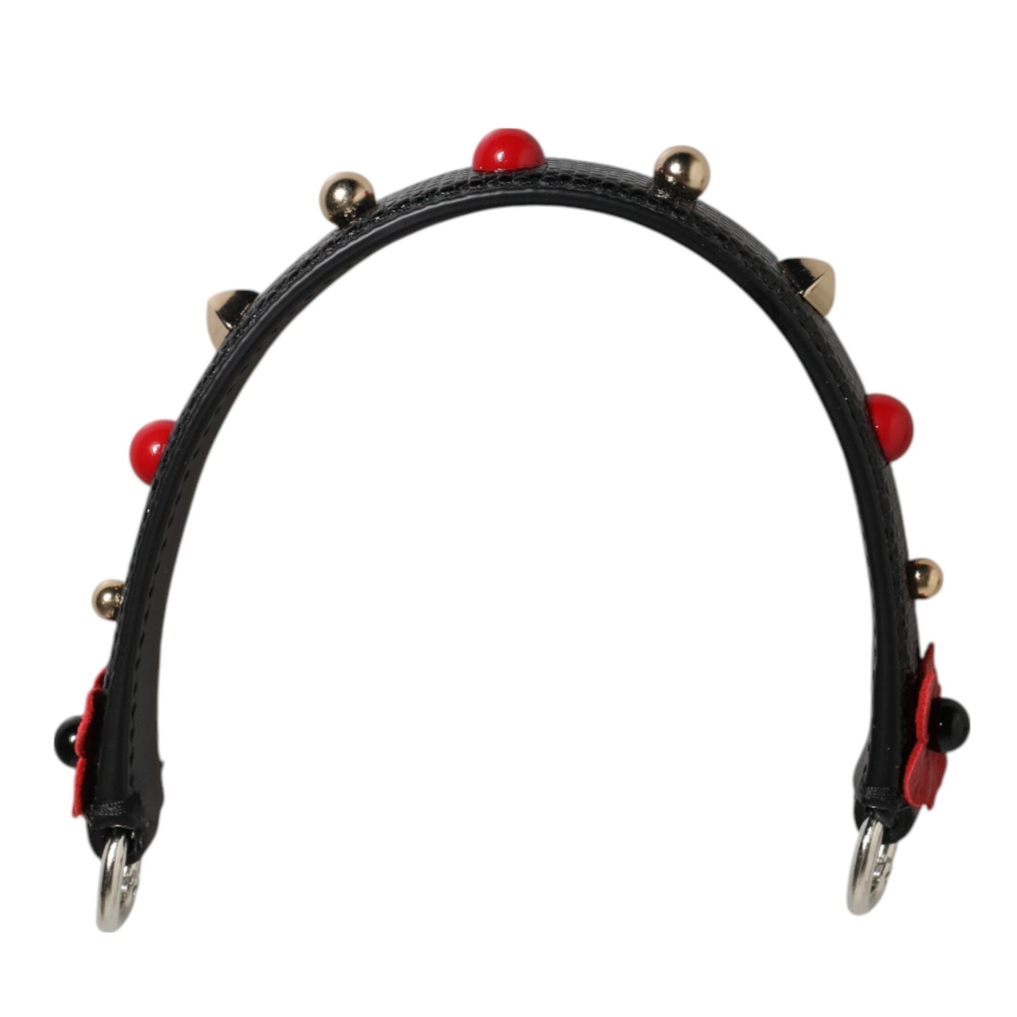 Dolce & Gabbana Black Embellished Leather Bag Handle Women Shoulder Strap