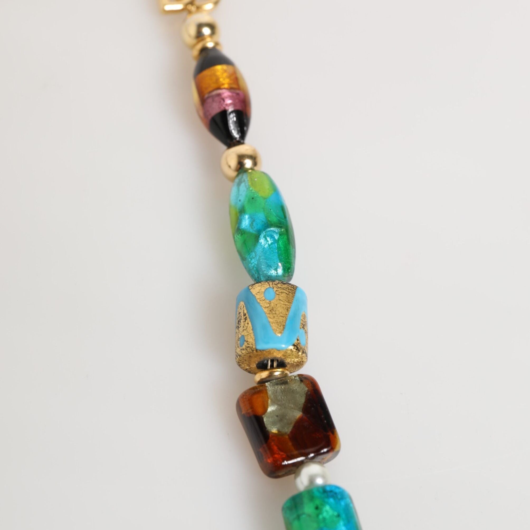 Dolce & Gabbana Multicolor Murano Glass Beads Gold Chain Jewelry Necklace
