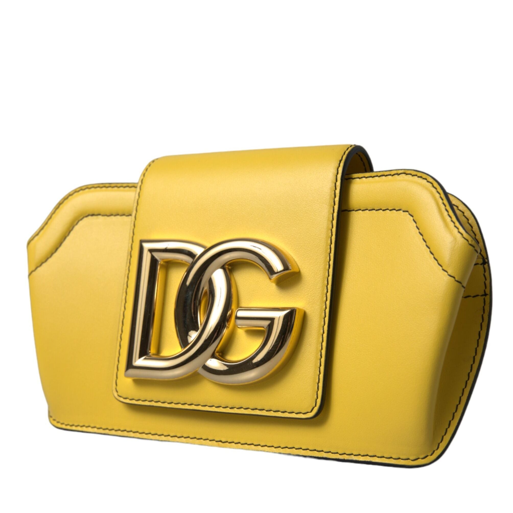 Dolce & Gabbana Yellow Smooth Leather DG Logo Clutch Crossbody Case Bag