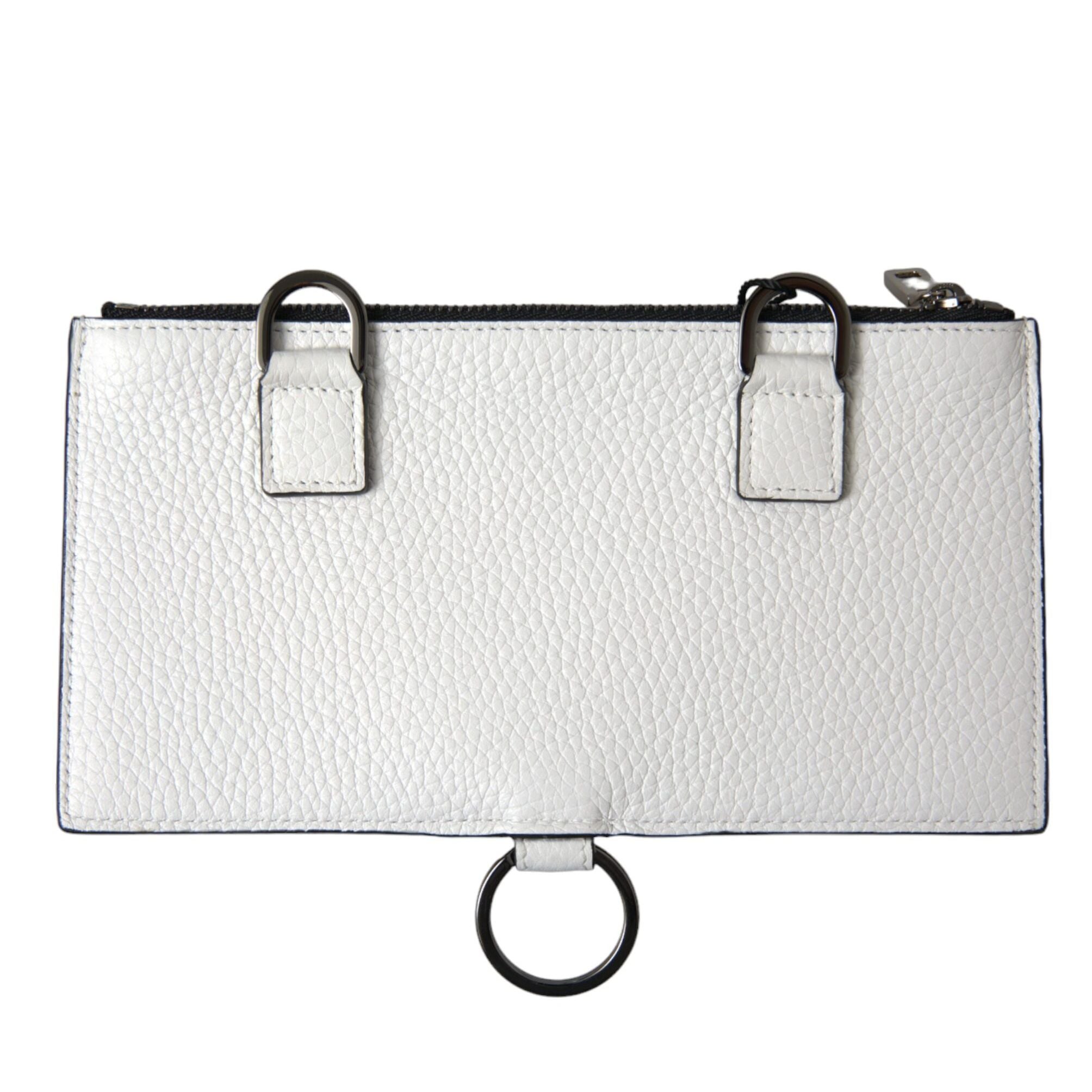 Dolce & Gabbana White Calfskin Leather Large Crossbody Card Holder Wallet