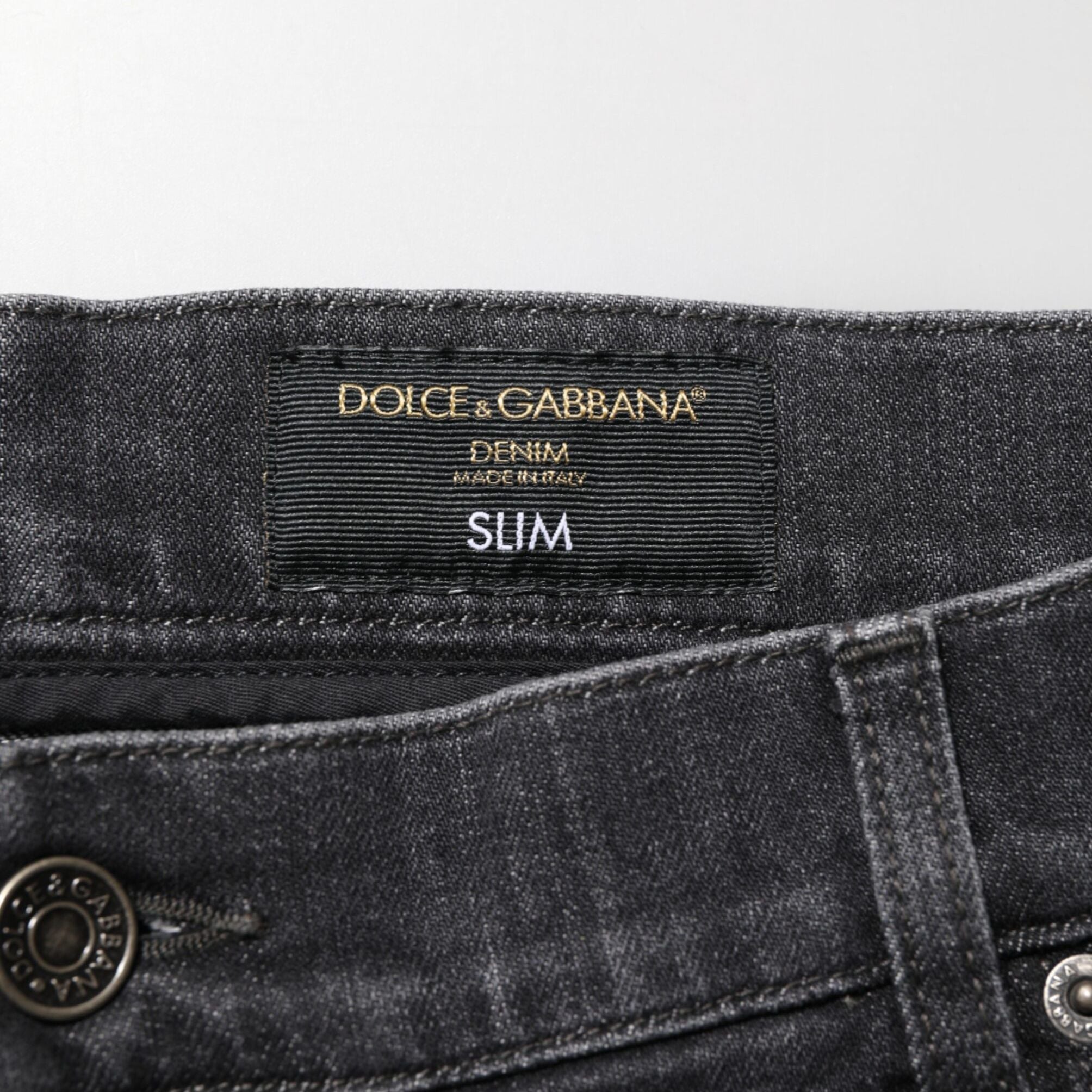 Dolce & Gabbana Black Cotton Slim Fit Distressed Ripped Logo Jeans